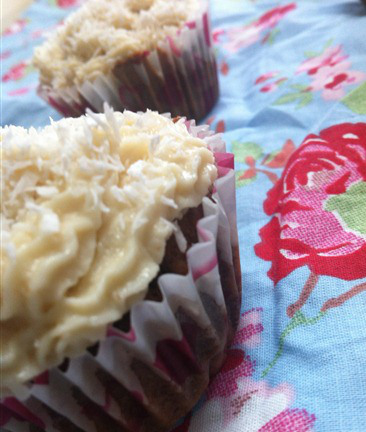 Red Velvet Cupcakes with Coconut Cream Frosting