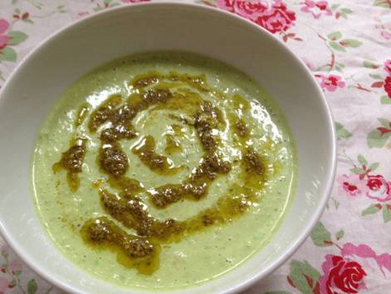 Edamame and Green Pesto Soup