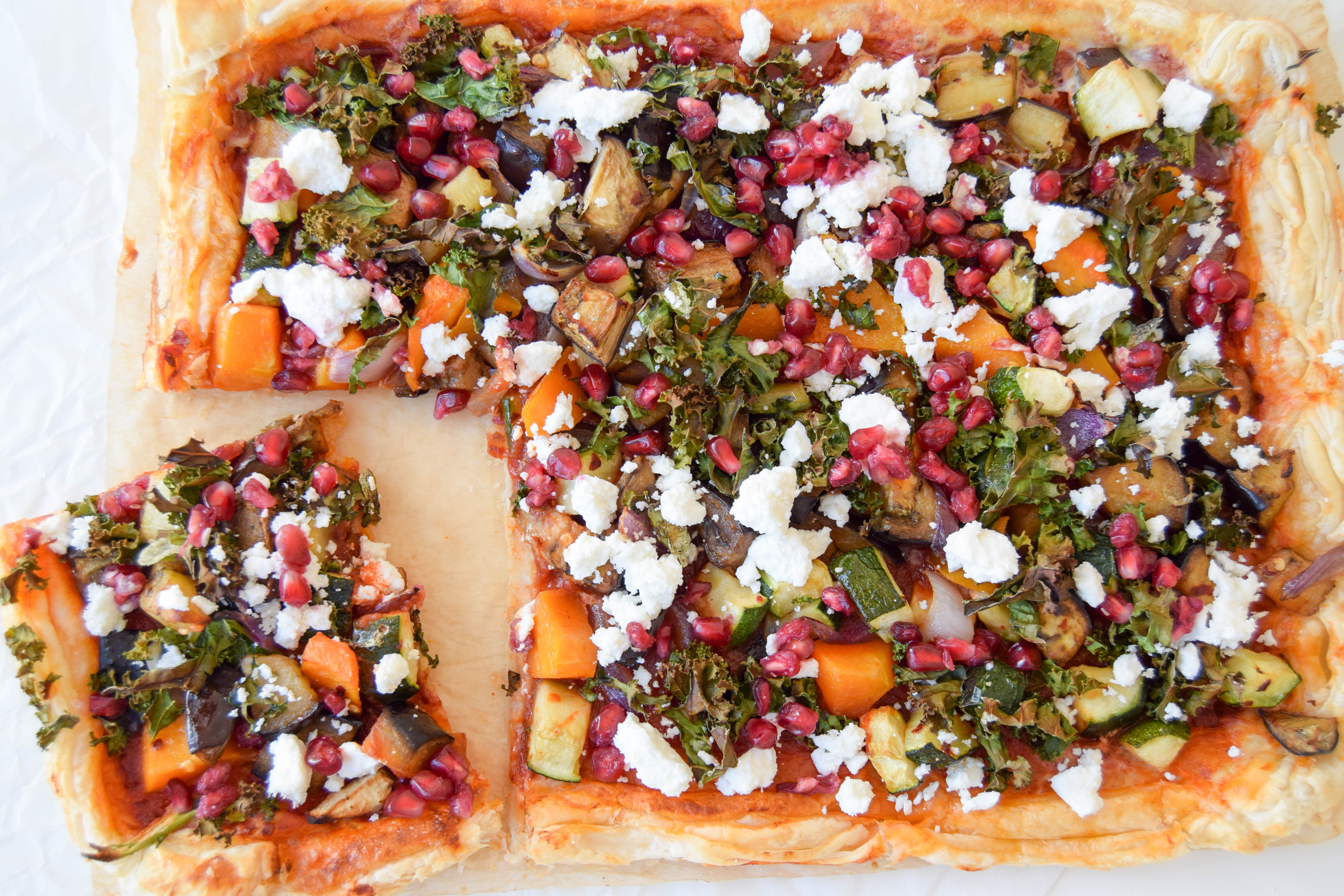 Harissa, Kale & Roasted Vegetable Tart