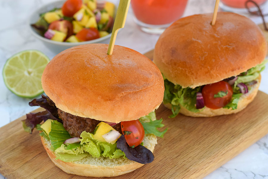 Jerk Burgers With Mango & Tomato Salsa