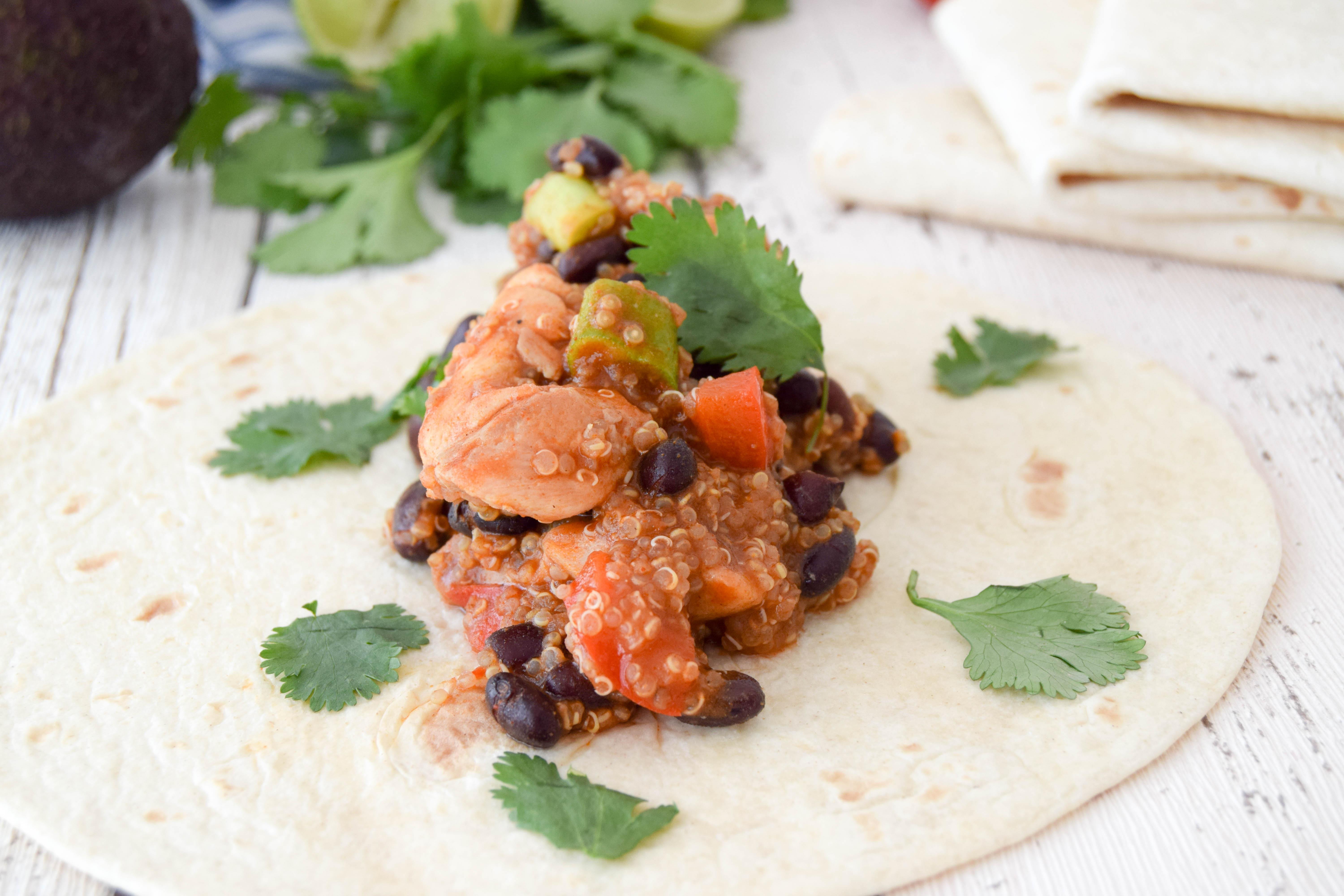 Mexican Quinoa Chicken Burritos
