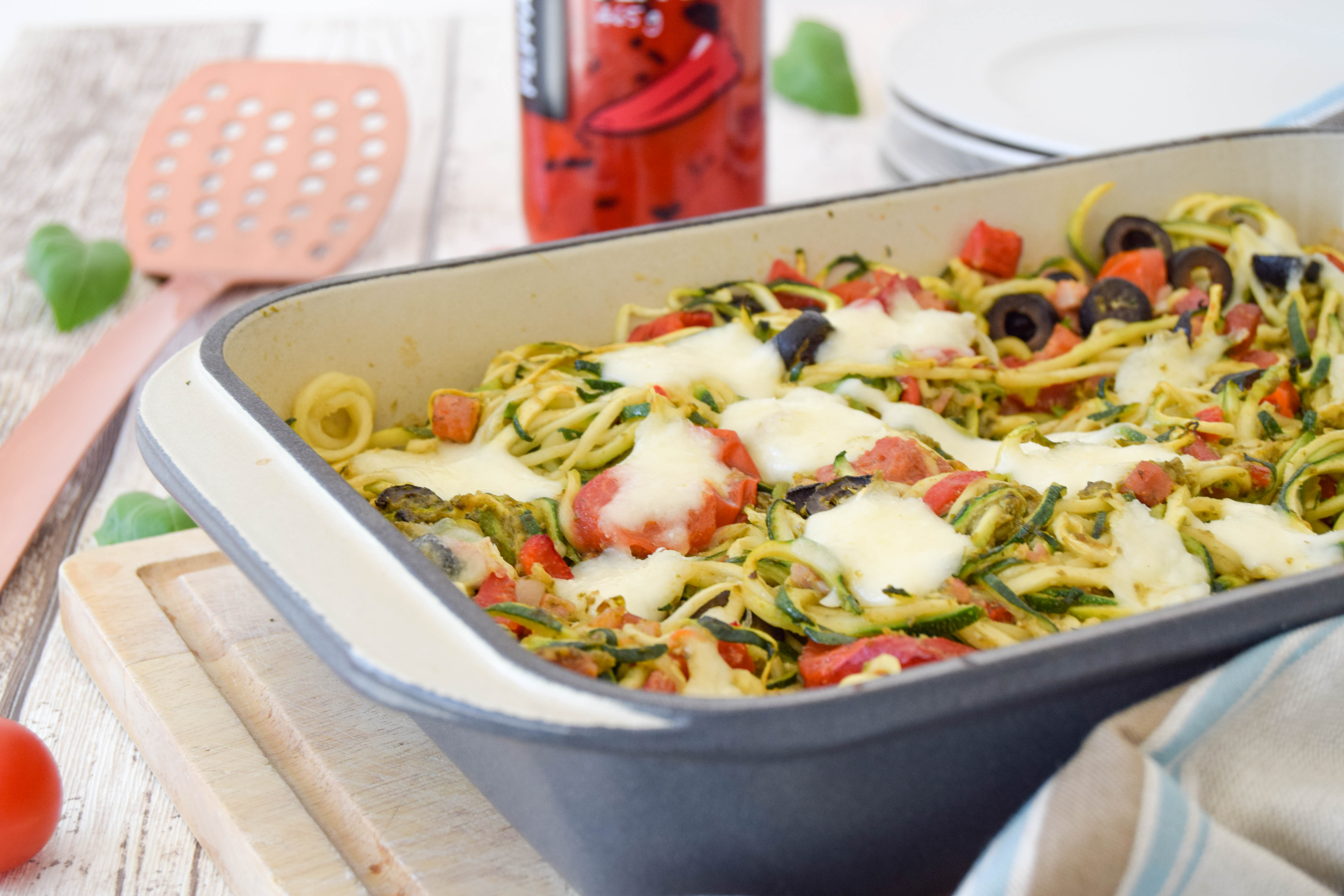 Roasted Red Pepper & Tomato Courgetti Bake