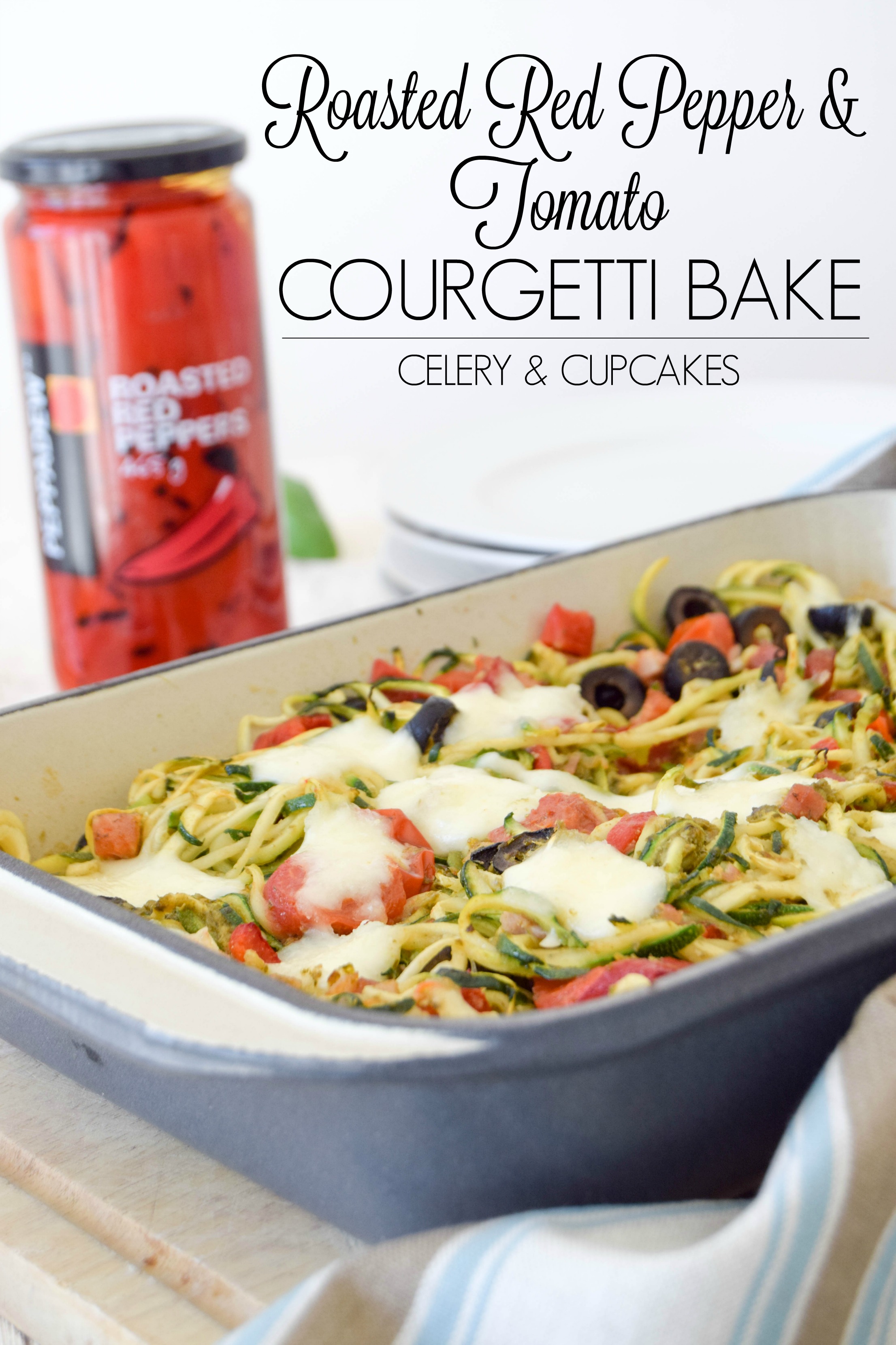 Roasted Red Pepper & Tomato Courgetti Bake Title