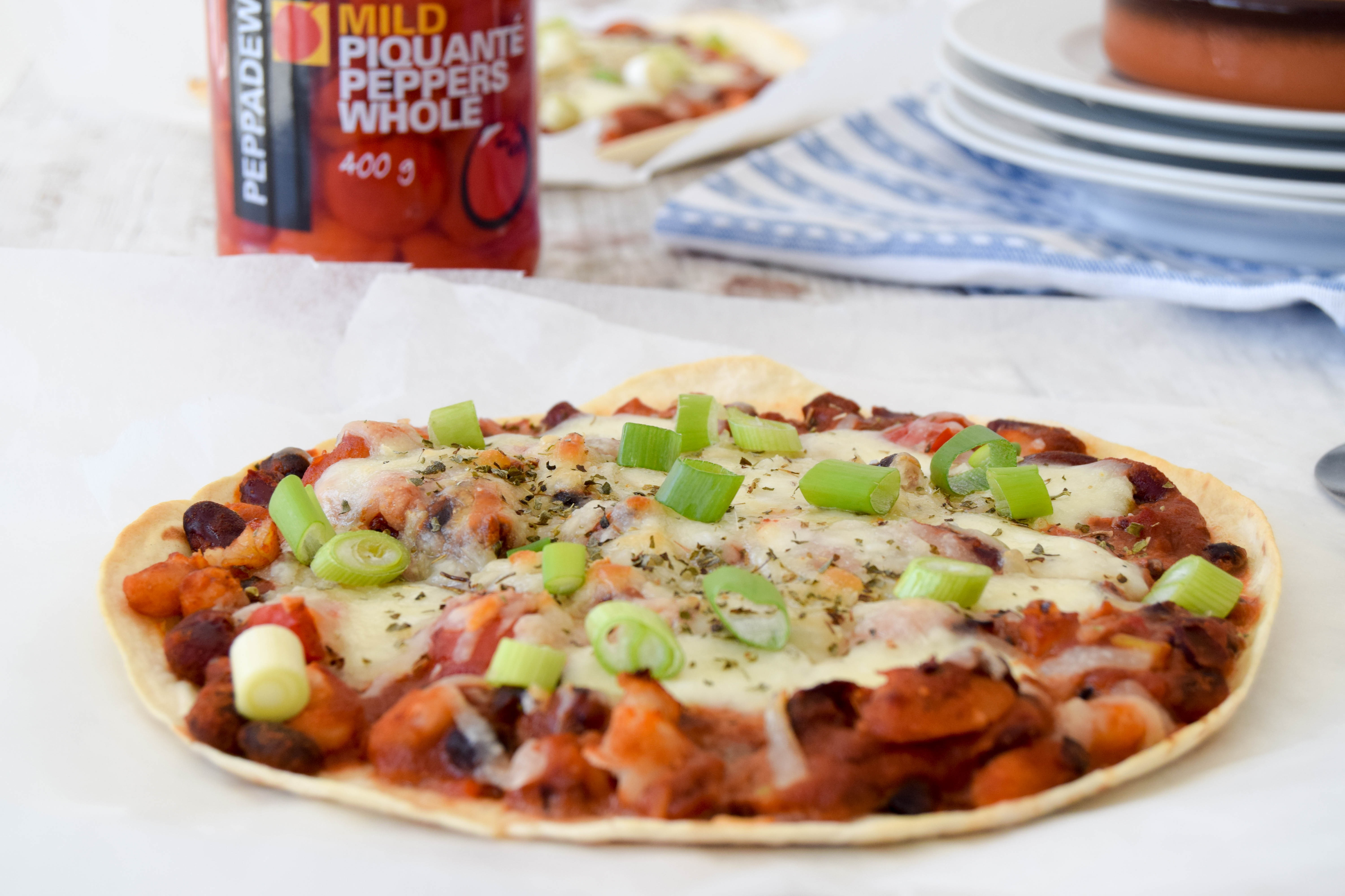 Three Bean Mexican Tortilla Pizza