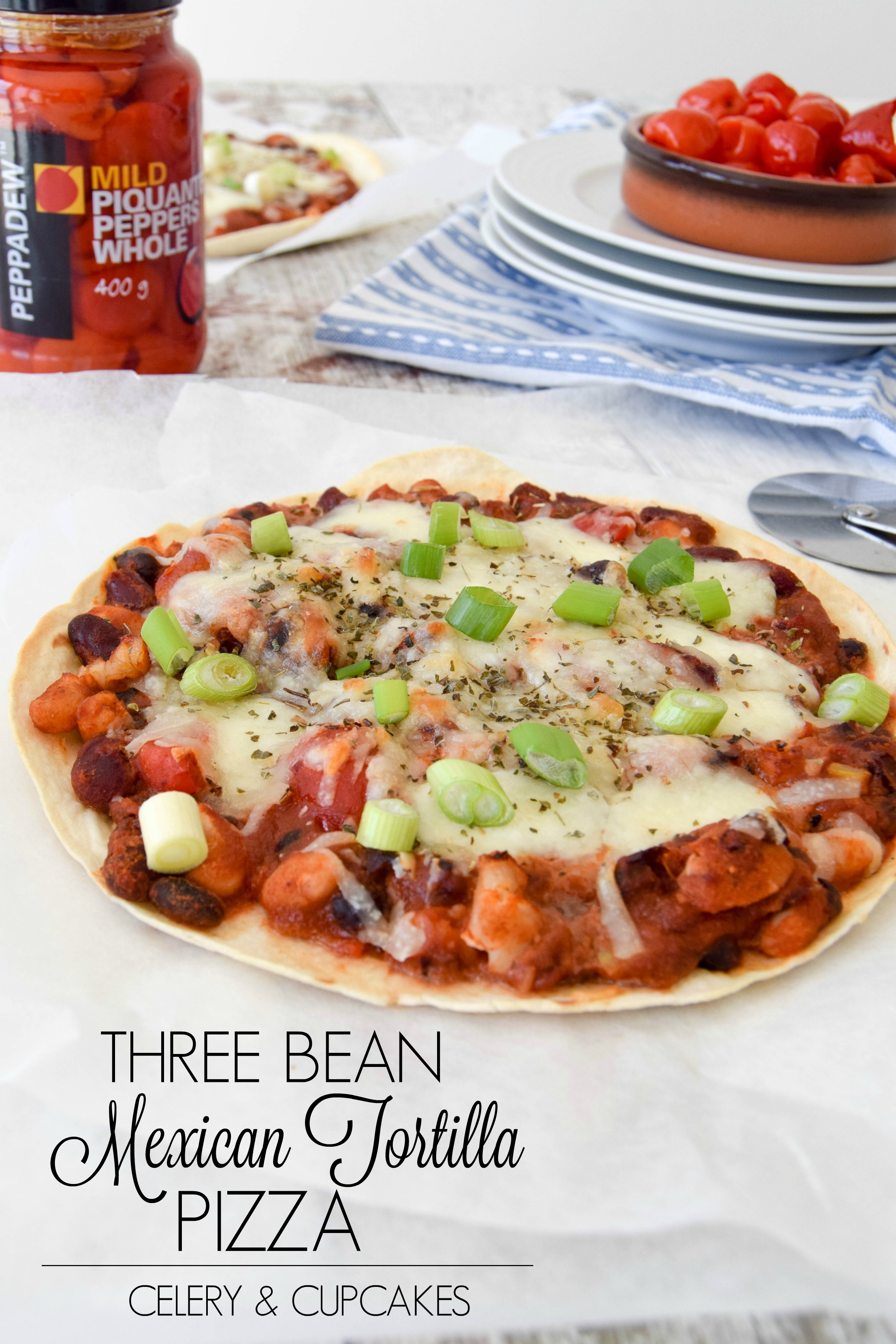 Three Bean Mexican Tortilla Pizza TITLE