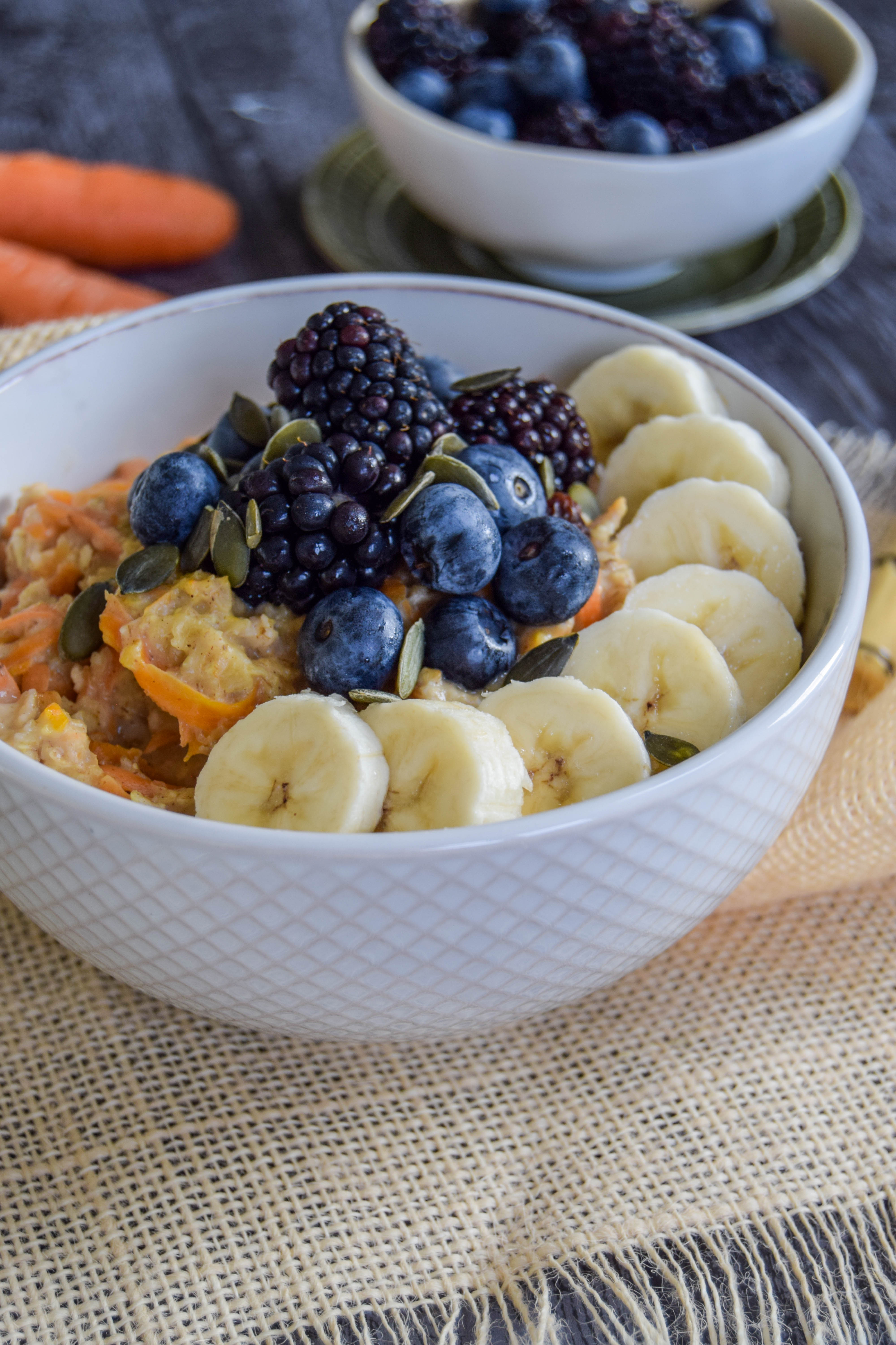 Dessert for breakfast? Full of autumn flavour with the extra nutrition from the grated carrot this bowl of porridge is a wonderful start the day. Dessert for breakfast? Full of autumn flavour with the extra nutrition from the grated carrot this bowl of porridge is a wonderful start the day.