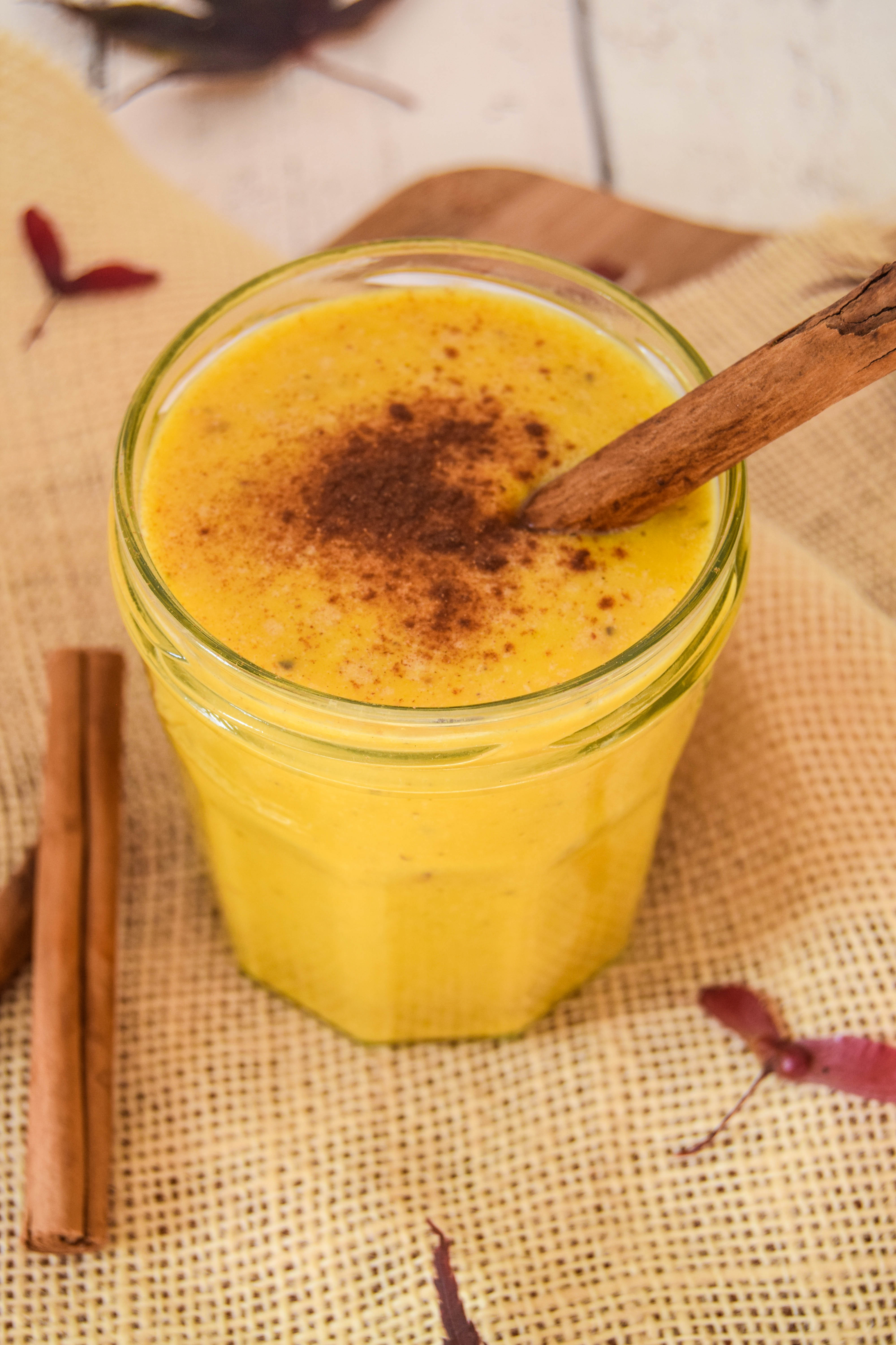 This pumpkin pie inspired smoothie full of cinnamon and nutmeg is perfect for autumn.