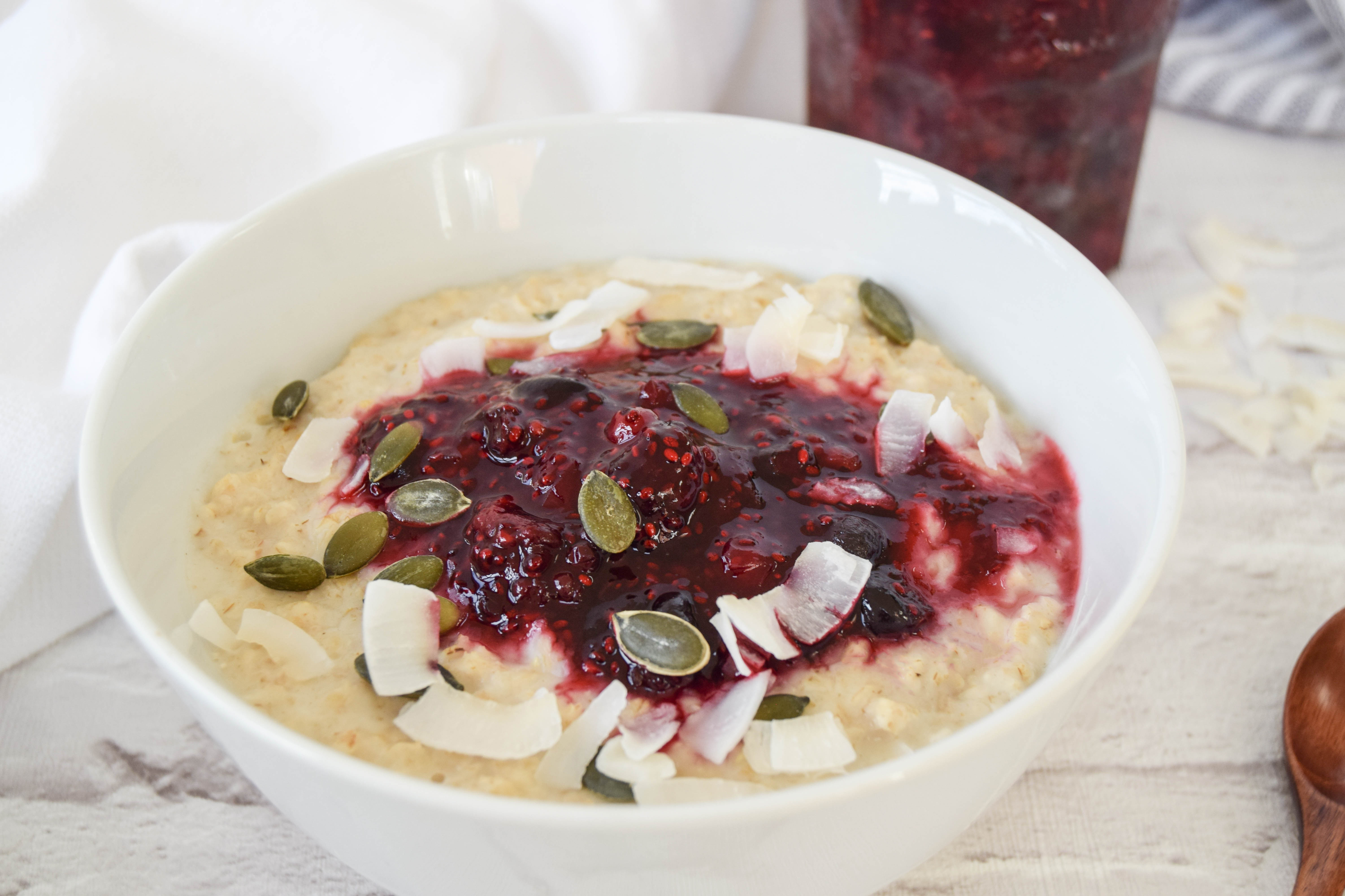 Coconut Porridge With Chia Berry Compote