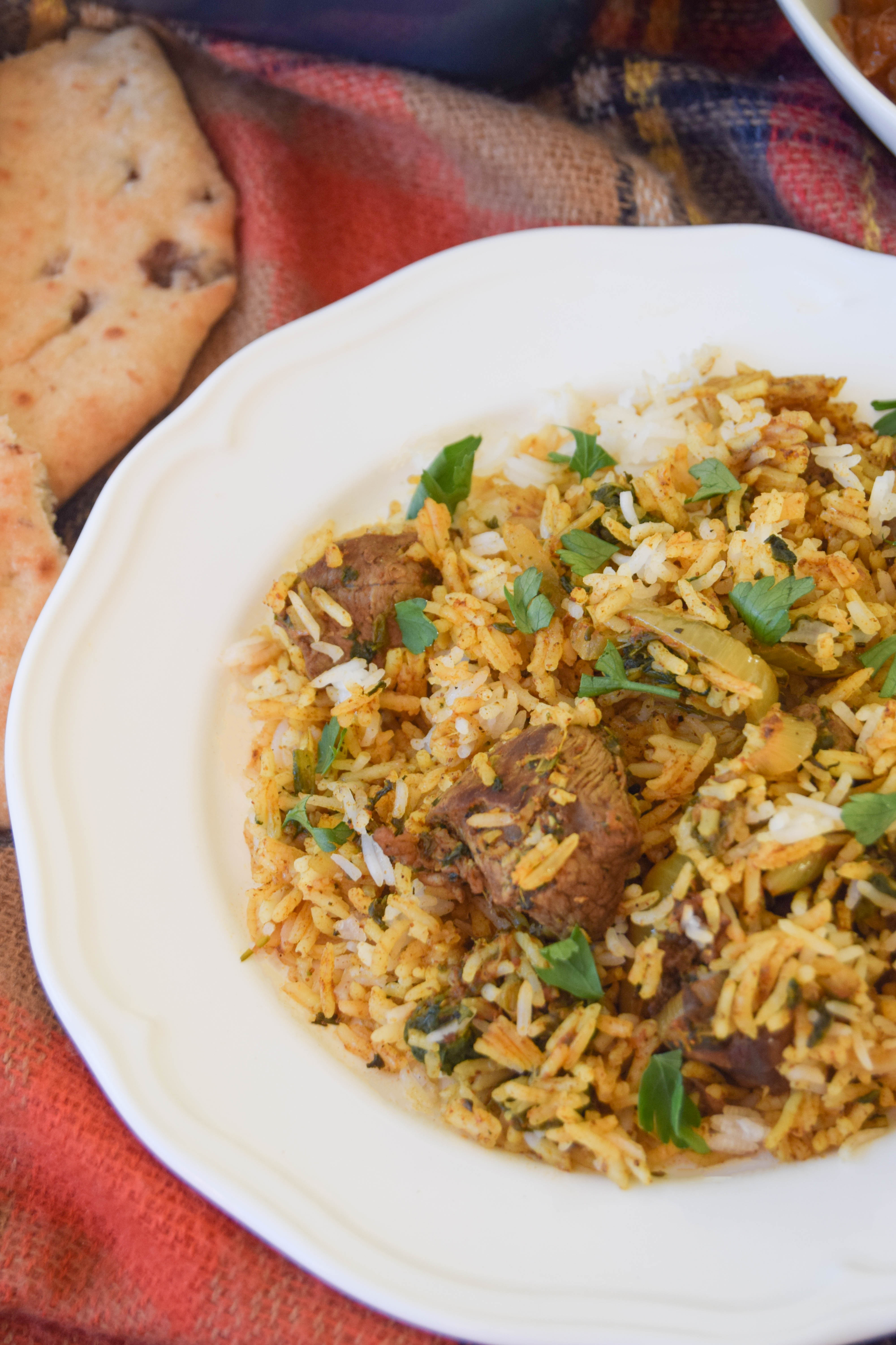 A baked casserole of basmati rice and tender lamb that’s flavoured with a fragrant Indian curry paste is great teamed up with lots of tasty side dishes. 