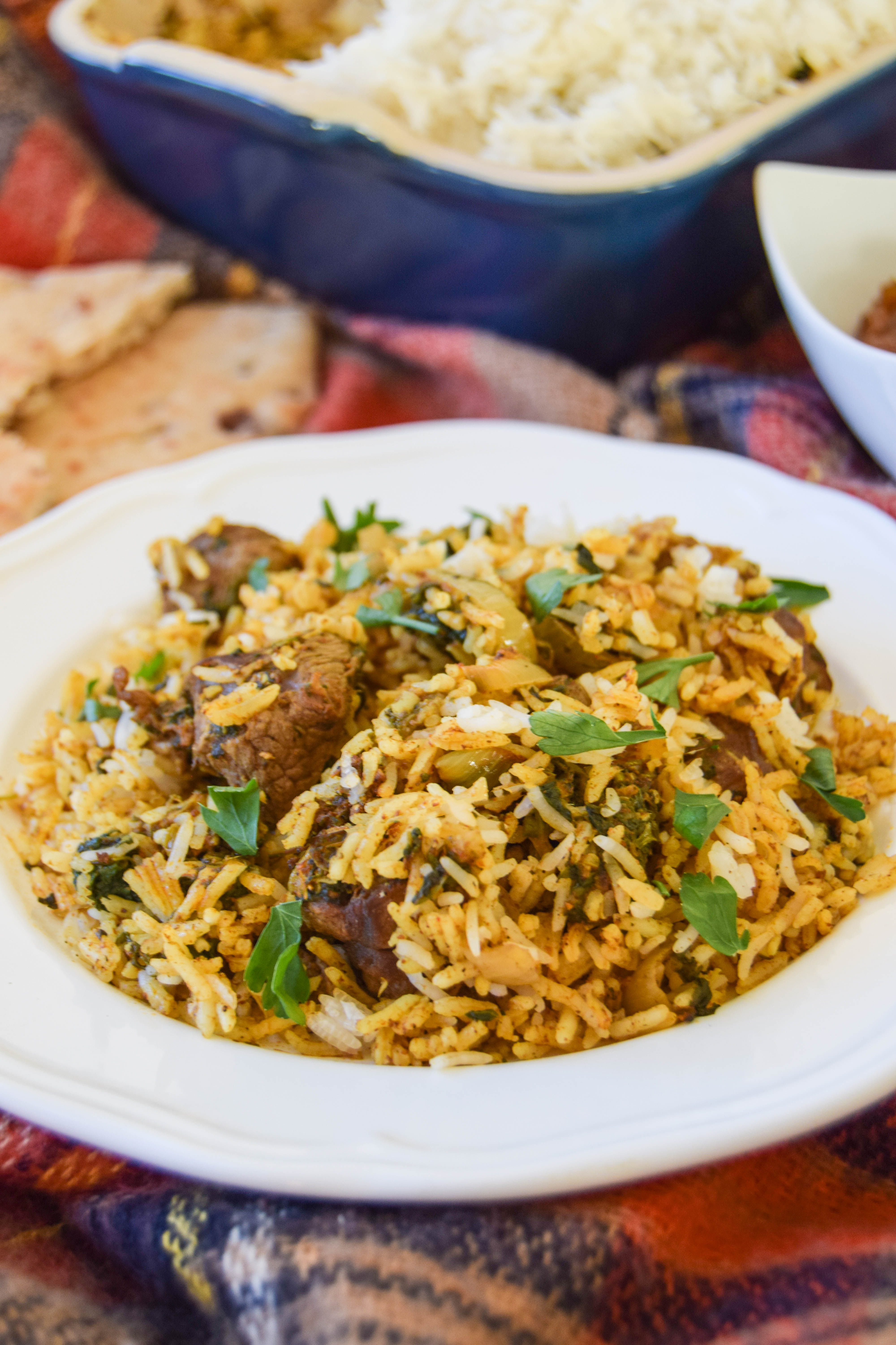 A baked casserole of basmati rice and tender lamb that’s flavoured with a fragrant Indian curry paste is great teamed up with lots of tasty side dishes. 