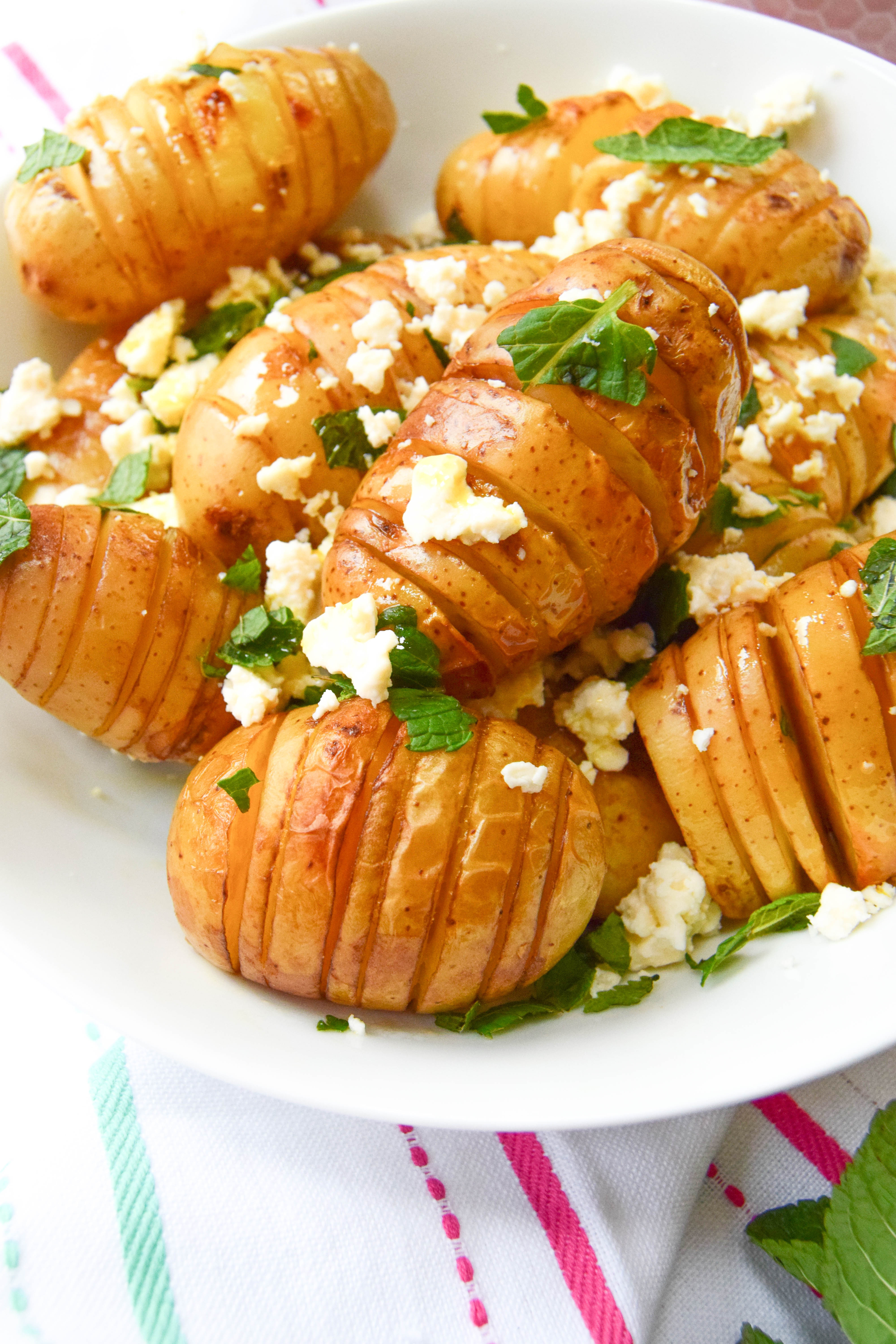 Hassleback Potatoes With Feta & Mint - a simple way to jazz up a vegetable staple.