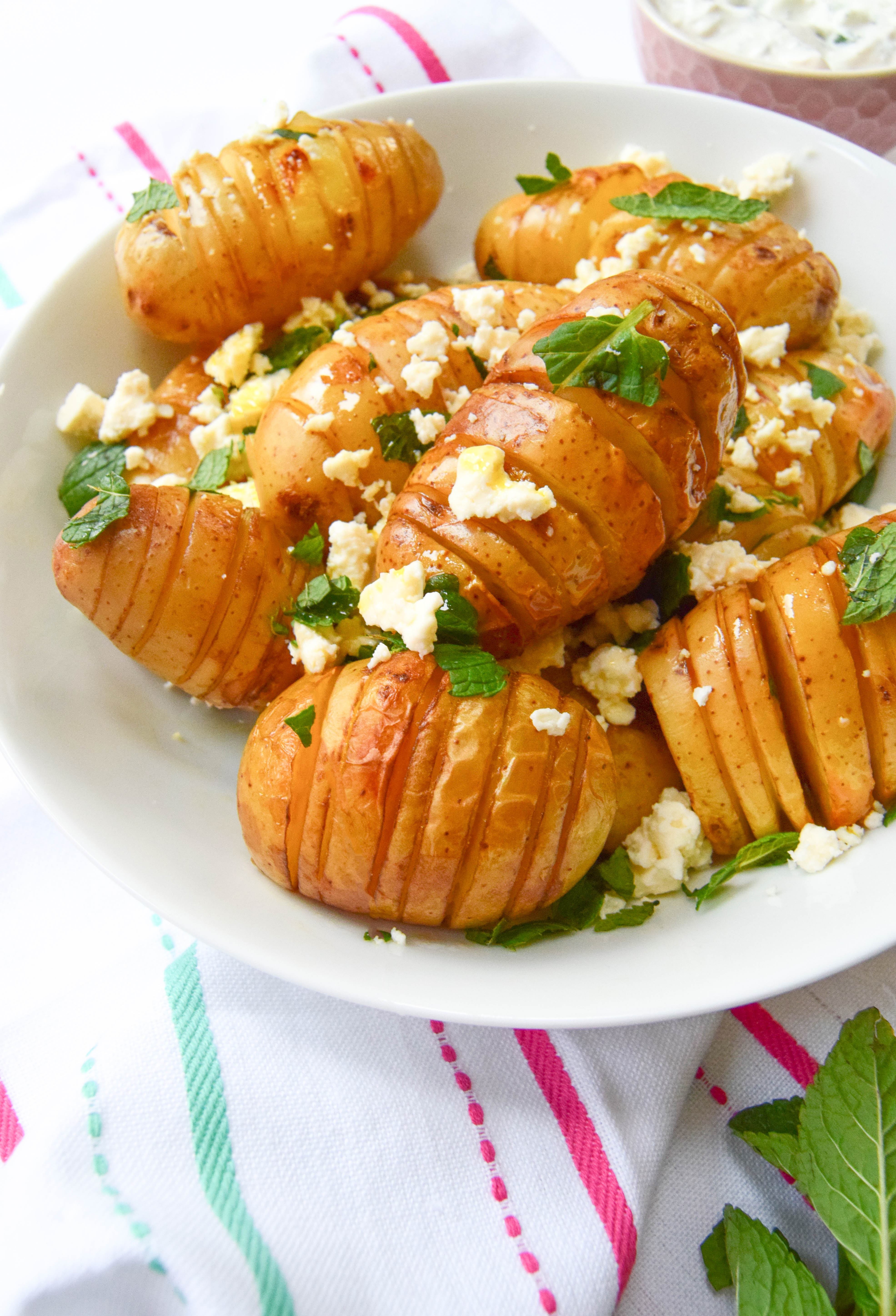 Hassleback Potatoes With Feta & Mint - a simple way to jazz up a vegetable staple.