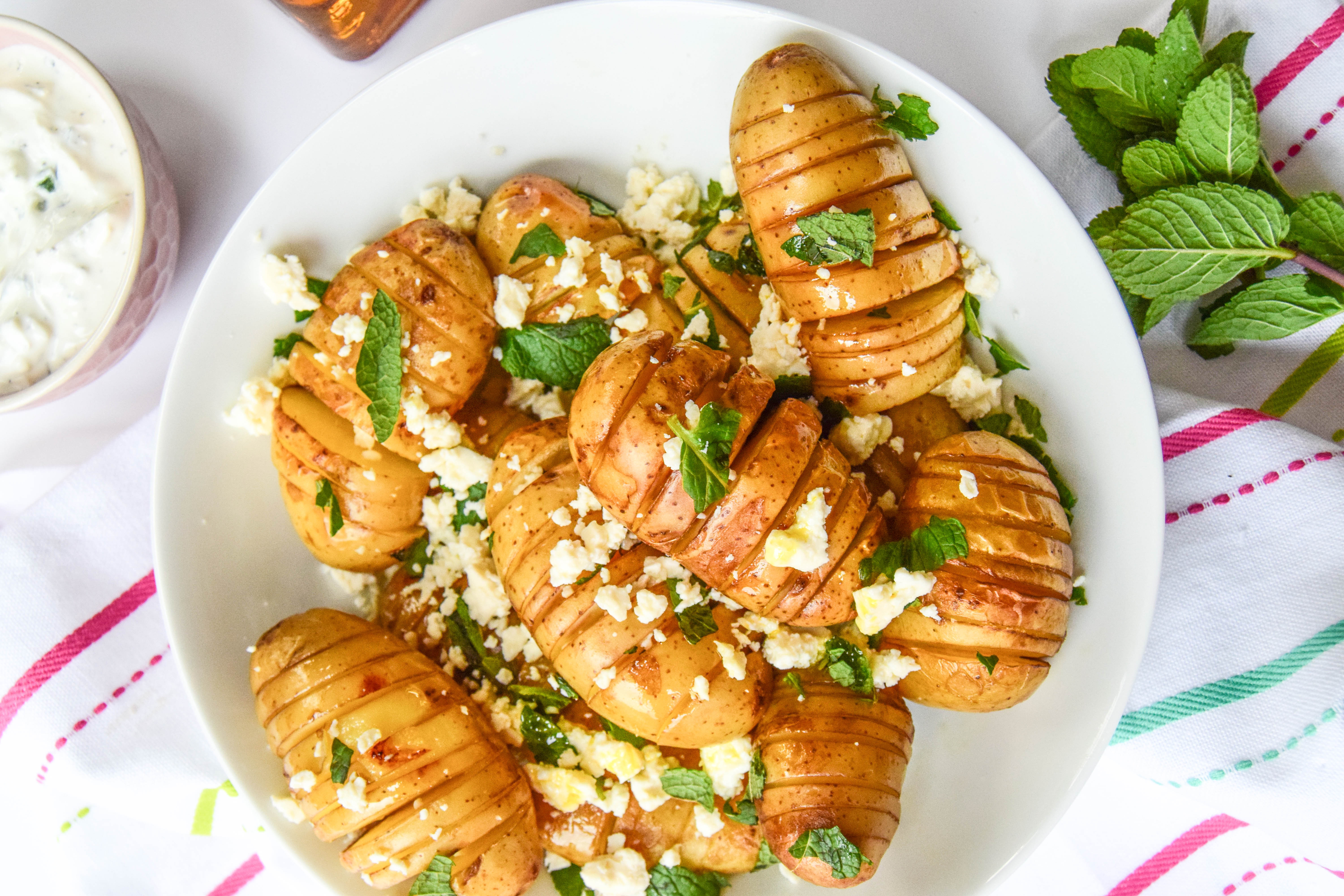 Hassleback Potatoes With Feta & Mint