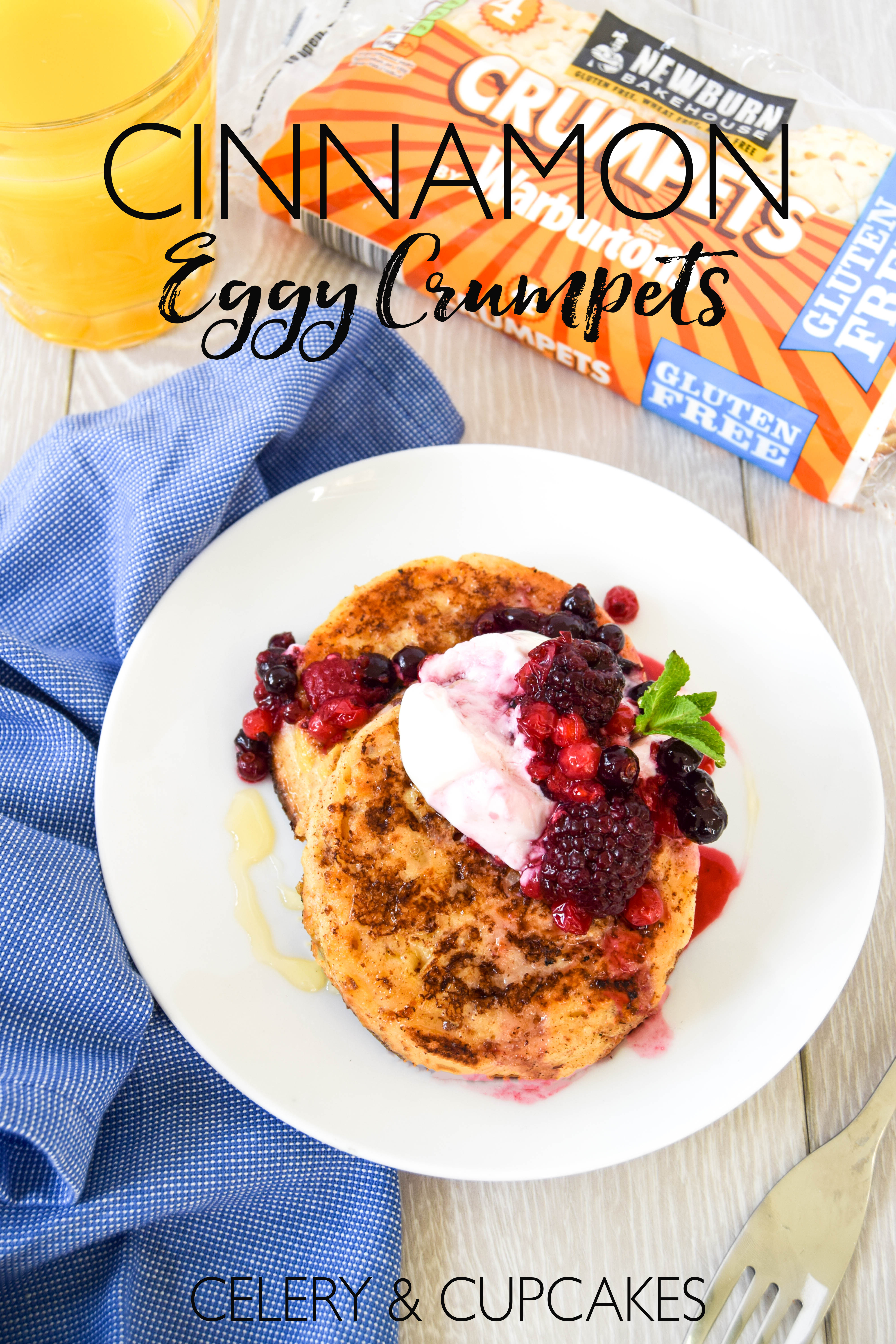 Delicious gluten free eggy crumpets spiked with cinnamon and topped with an easy berry sauce.