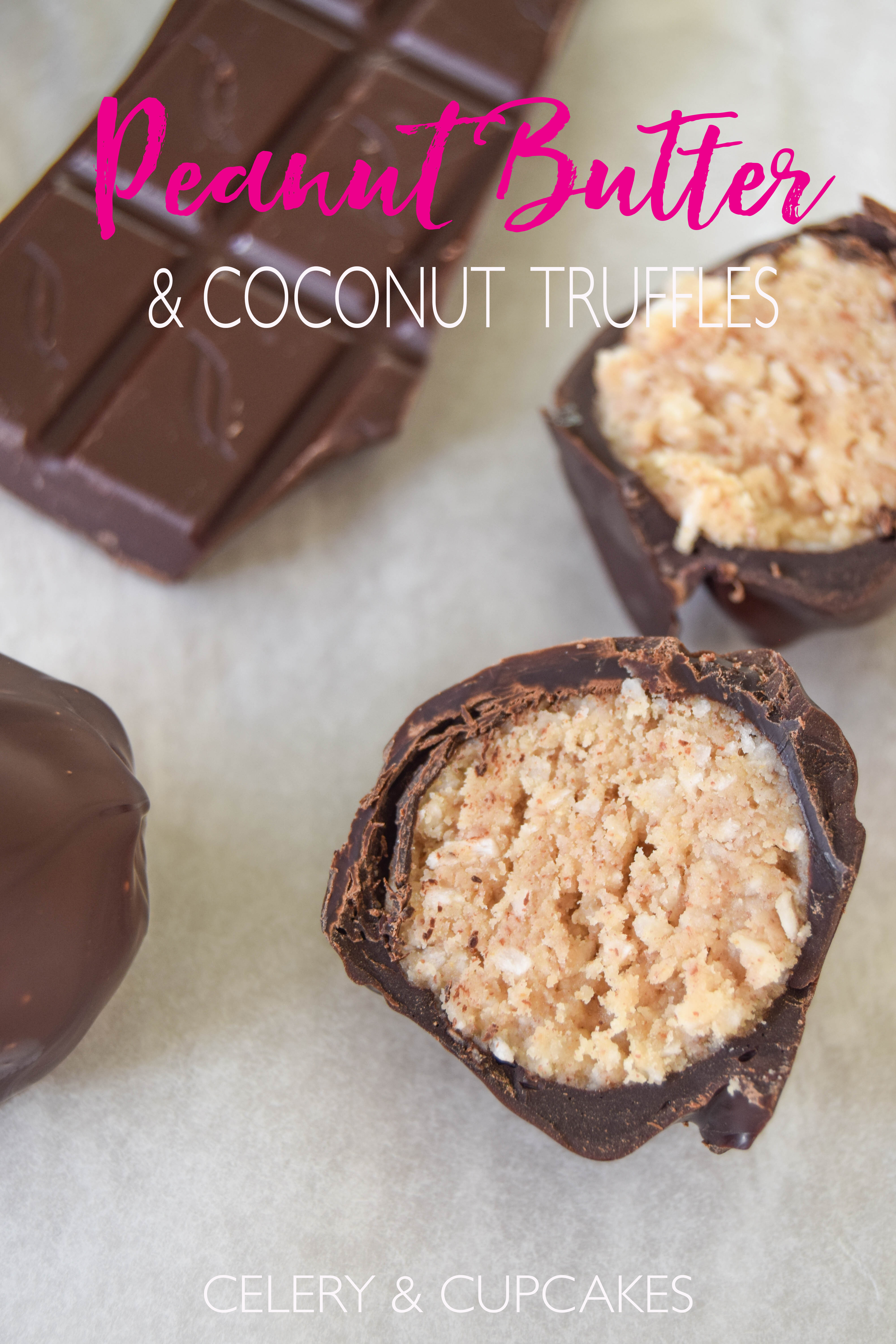 Homemade chocolate truffles with tasty peanut butter and coconut centres.