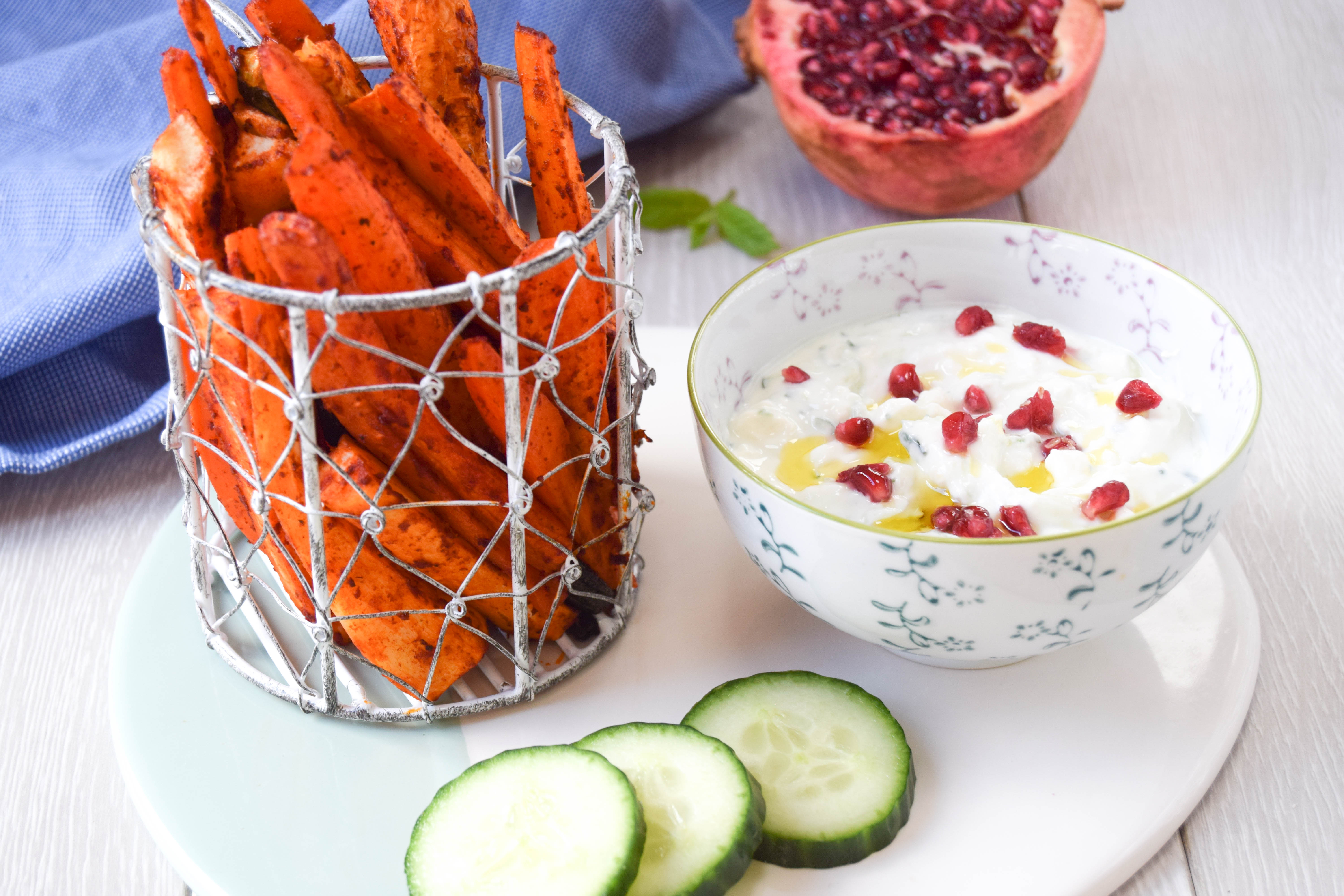 Harissa Vegetable Chips With Feta & Cucumber Dip