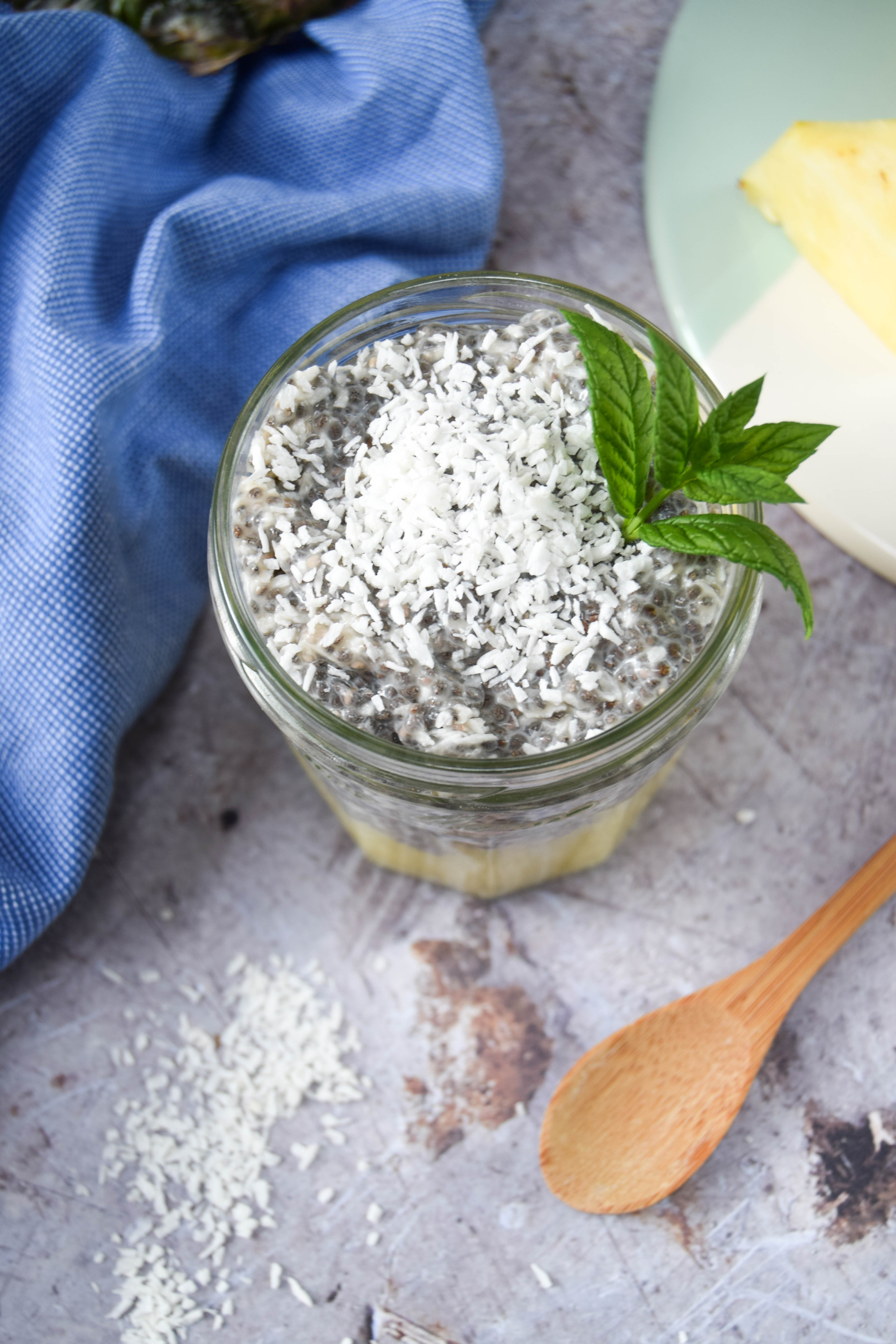Packed full of pineapple and coconut tropical flavours this chia pudding is perfect for breakfast and dessert. It's vegan too!