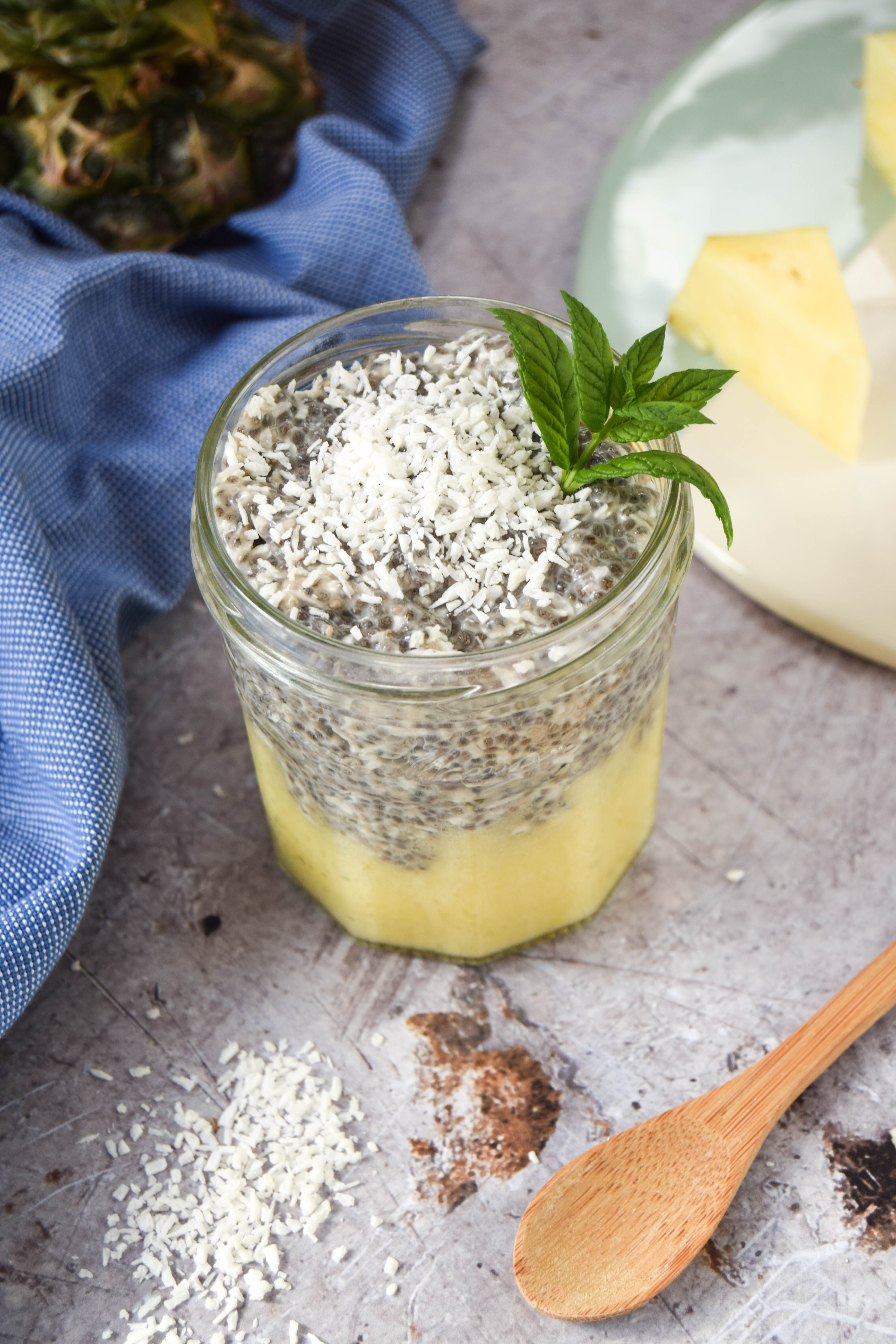 Packed full of pineapple and coconut tropical flavours this chia pudding is perfect for breakfast and dessert. It's vegan too!