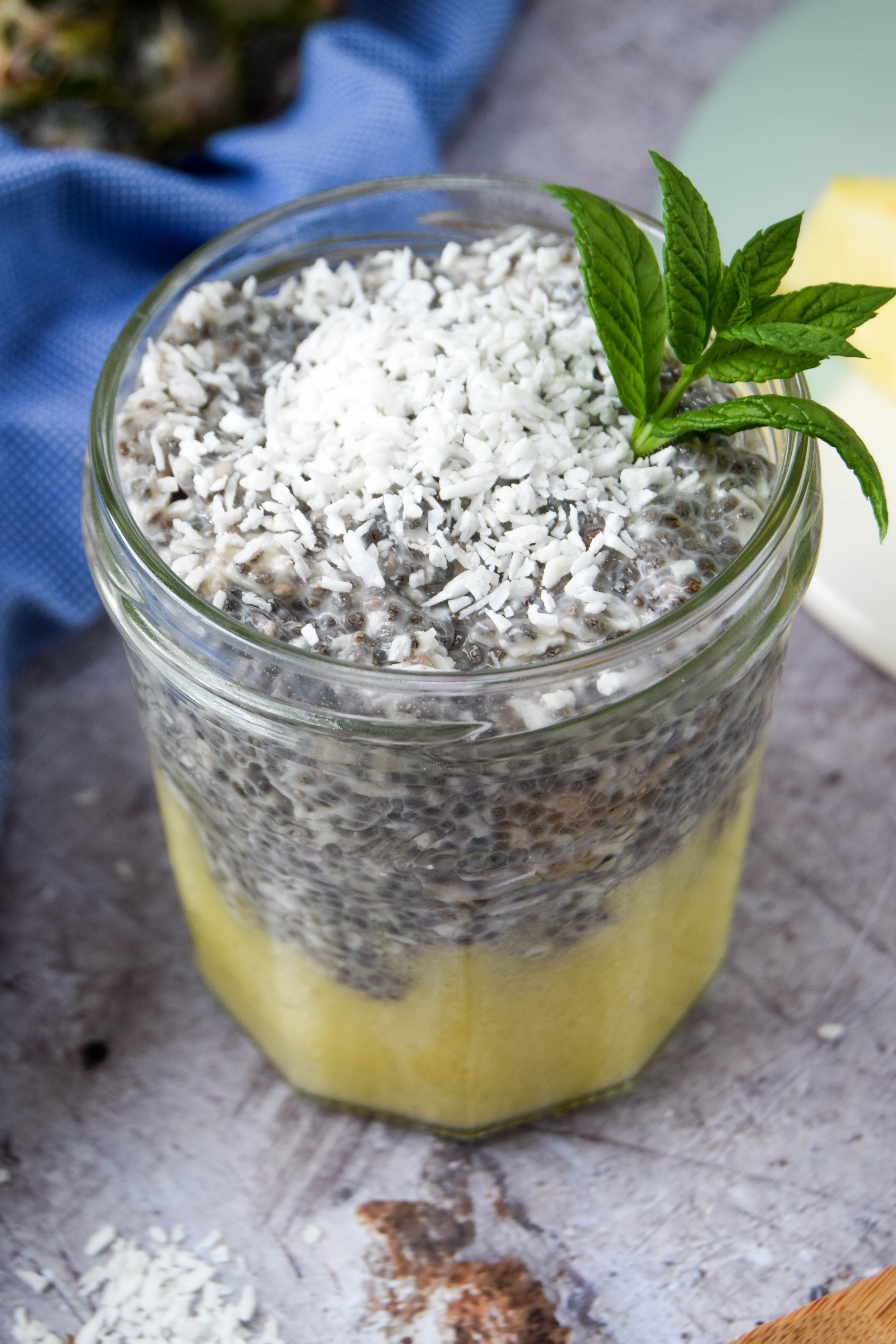 Packed full of pineapple and coconut tropical flavours this chia pudding is perfect for breakfast and dessert. It's vegan too!