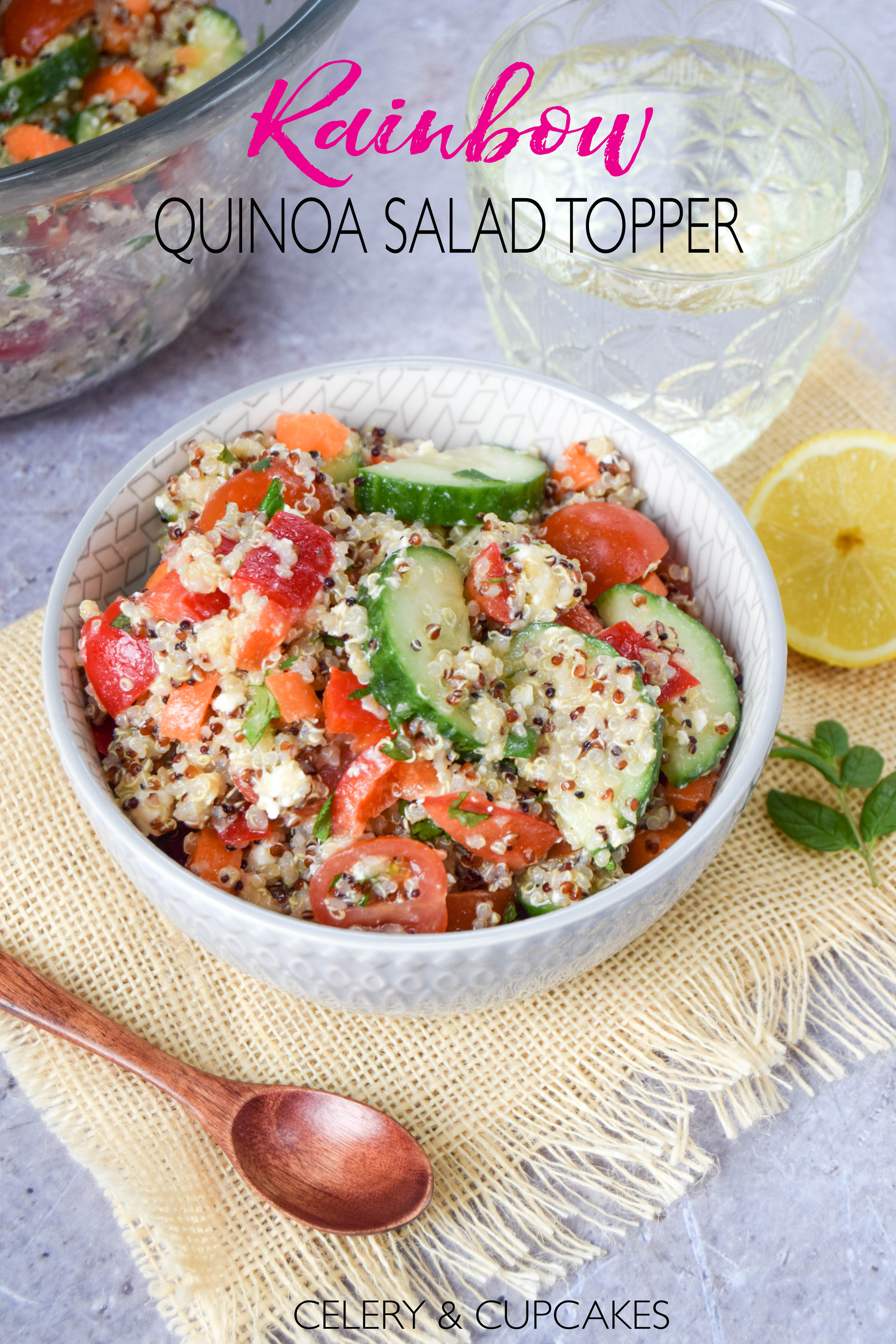 Get ahead and pre-prepare this healthy rainbow quinoa salad topper. So easy to make and takes the thinking out of lunch – it’s there ready to go!