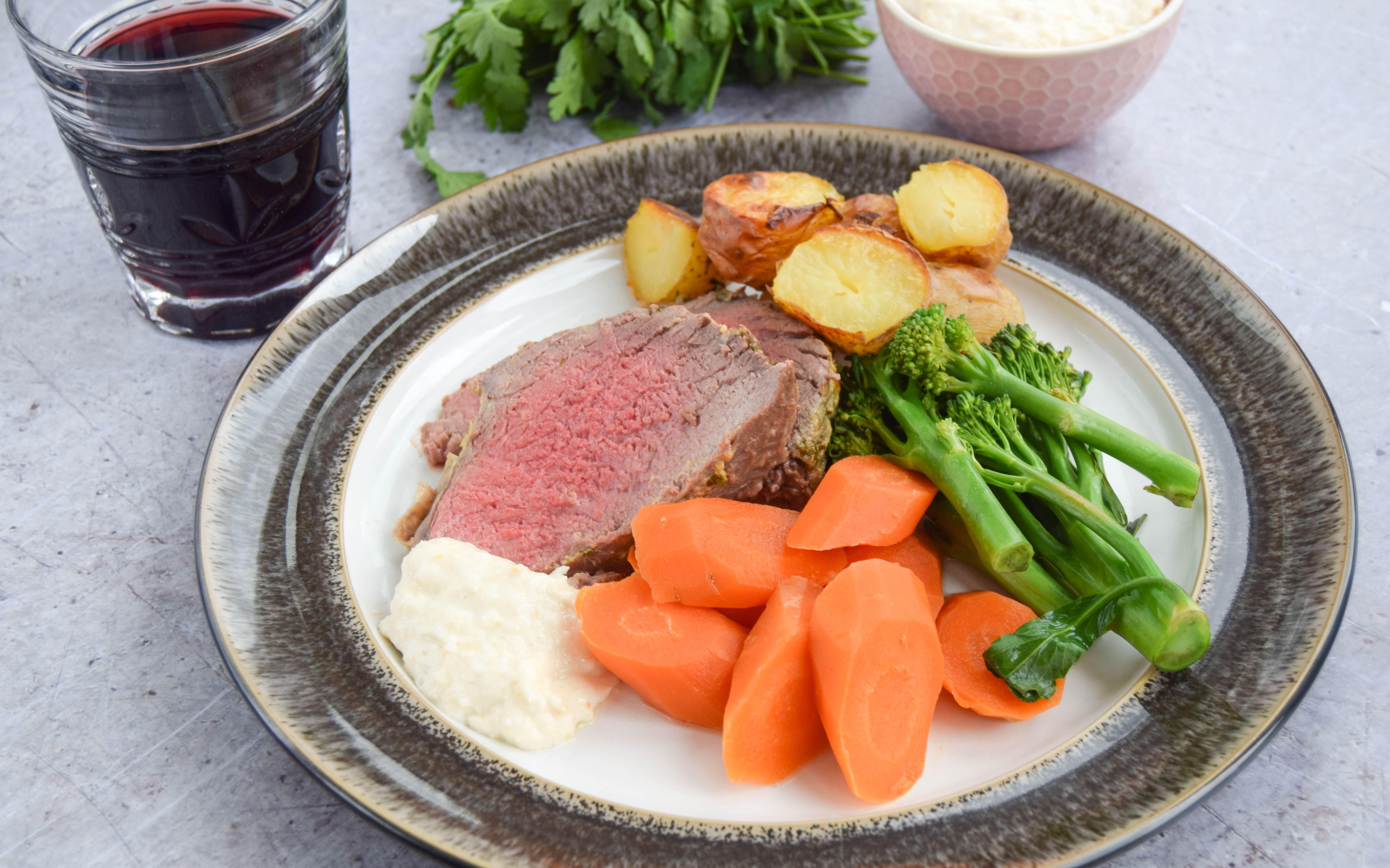 Beef Mini Roast with Mustard Butter and Seasonal Vegetables