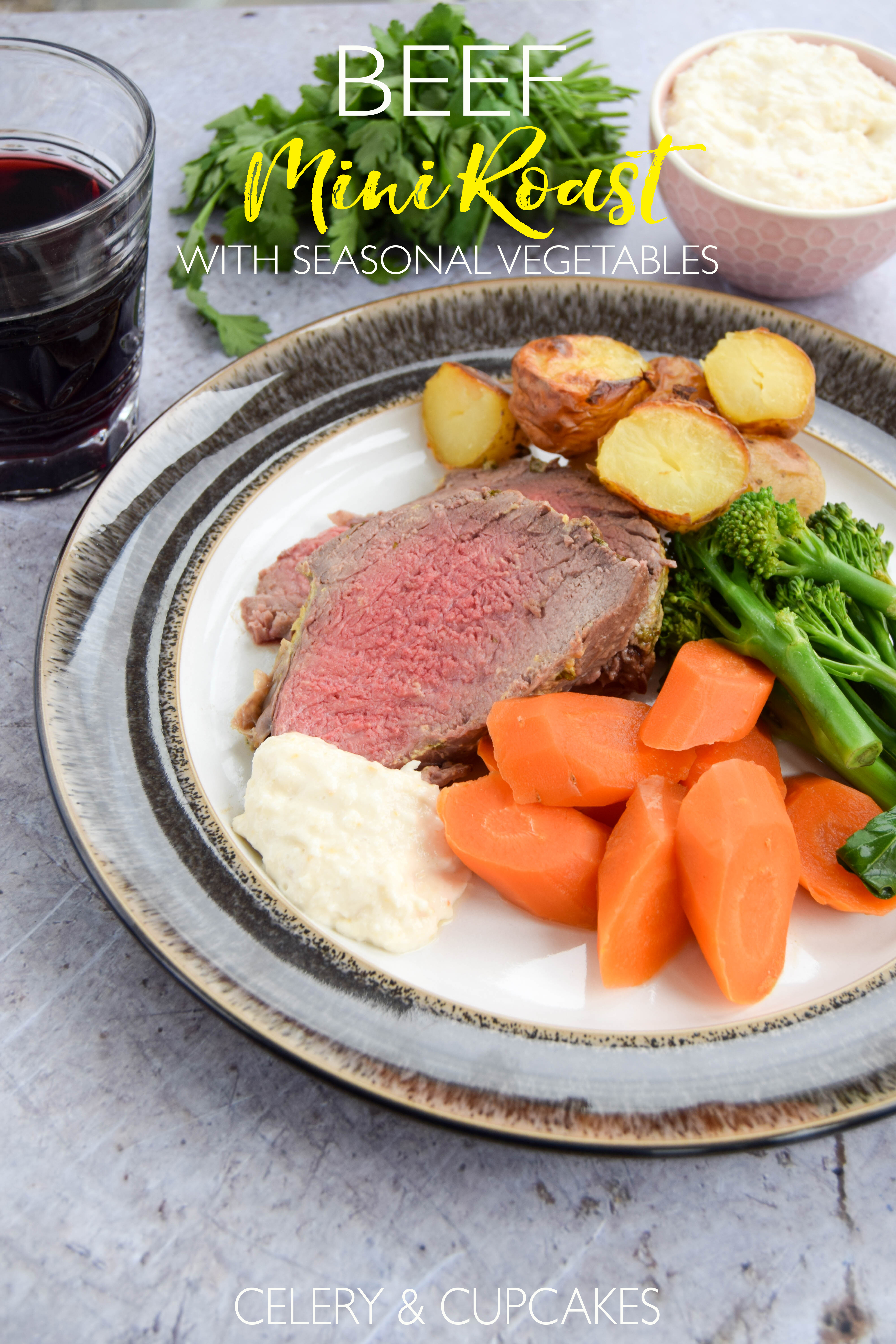 A beef mini roast coated in mustard butter and served with delicious seasonal vegetables. 