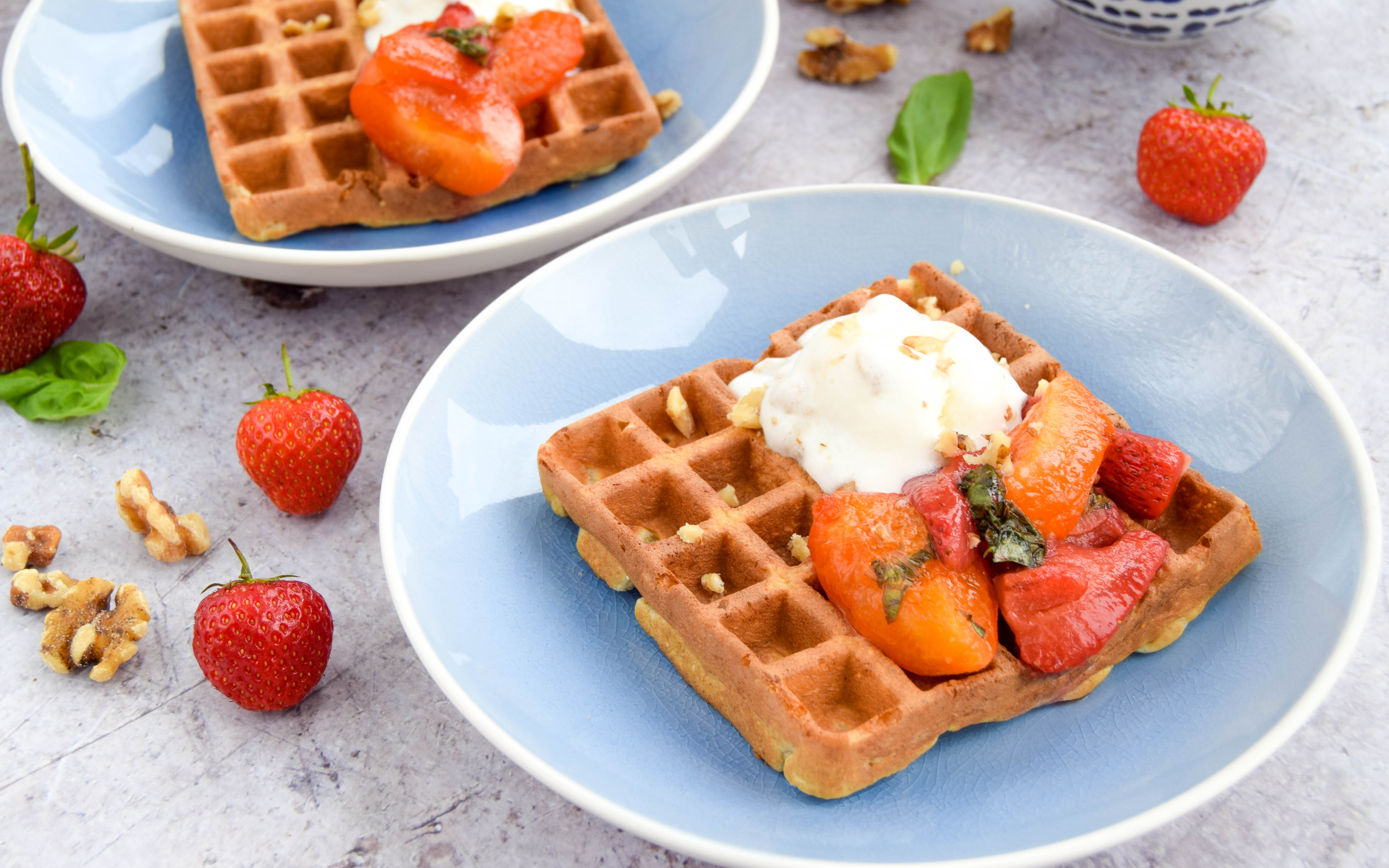 Apricot, Strawberry & Basil Oat Waffles