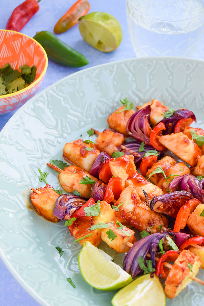 Trying to eat less meat or looking for something different to serve to vegetarian guests at your dinner parties? &nbsp;Incredibly versatile, great on the BBQ or cooked in the griddle pan, these sweet and sour halloumi skewers are packed full of flavour that even the carnivores obsessed in your life wouldn't miss the meat. &nbsp;