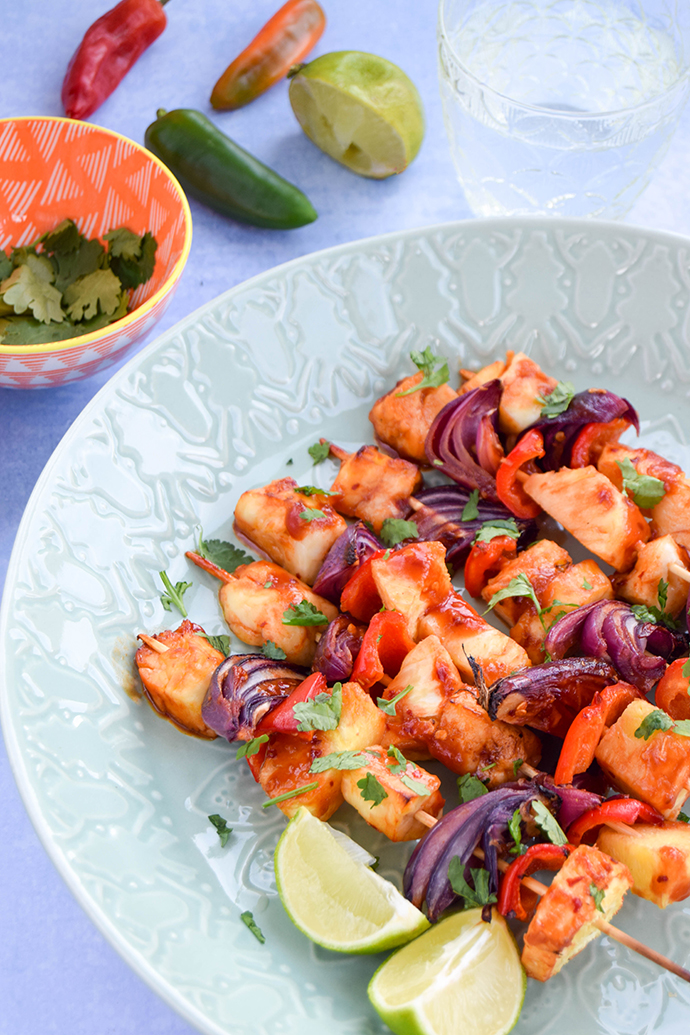 Trying to eat less meat or looking for something different to serve to vegetarian guests at your dinner parties? &nbsp;Incredibly versatile, great on the BBQ or cooked in the griddle pan, these sweet and sour halloumi skewers are packed full of flavour that even the carnivores obsessed in your life wouldn't miss the meat. &nbsp;