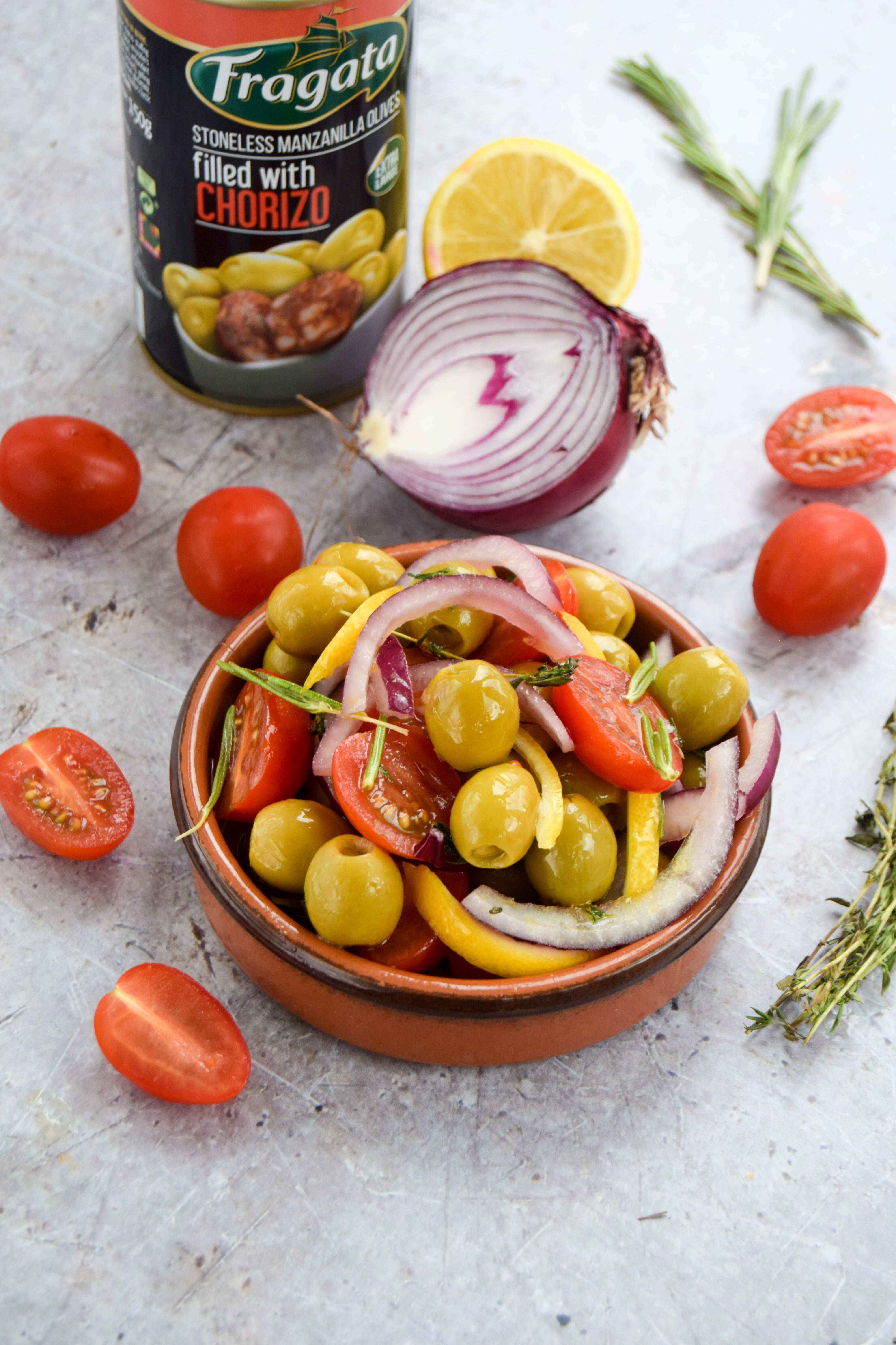 Chorizo & Tomato Marinated Olives