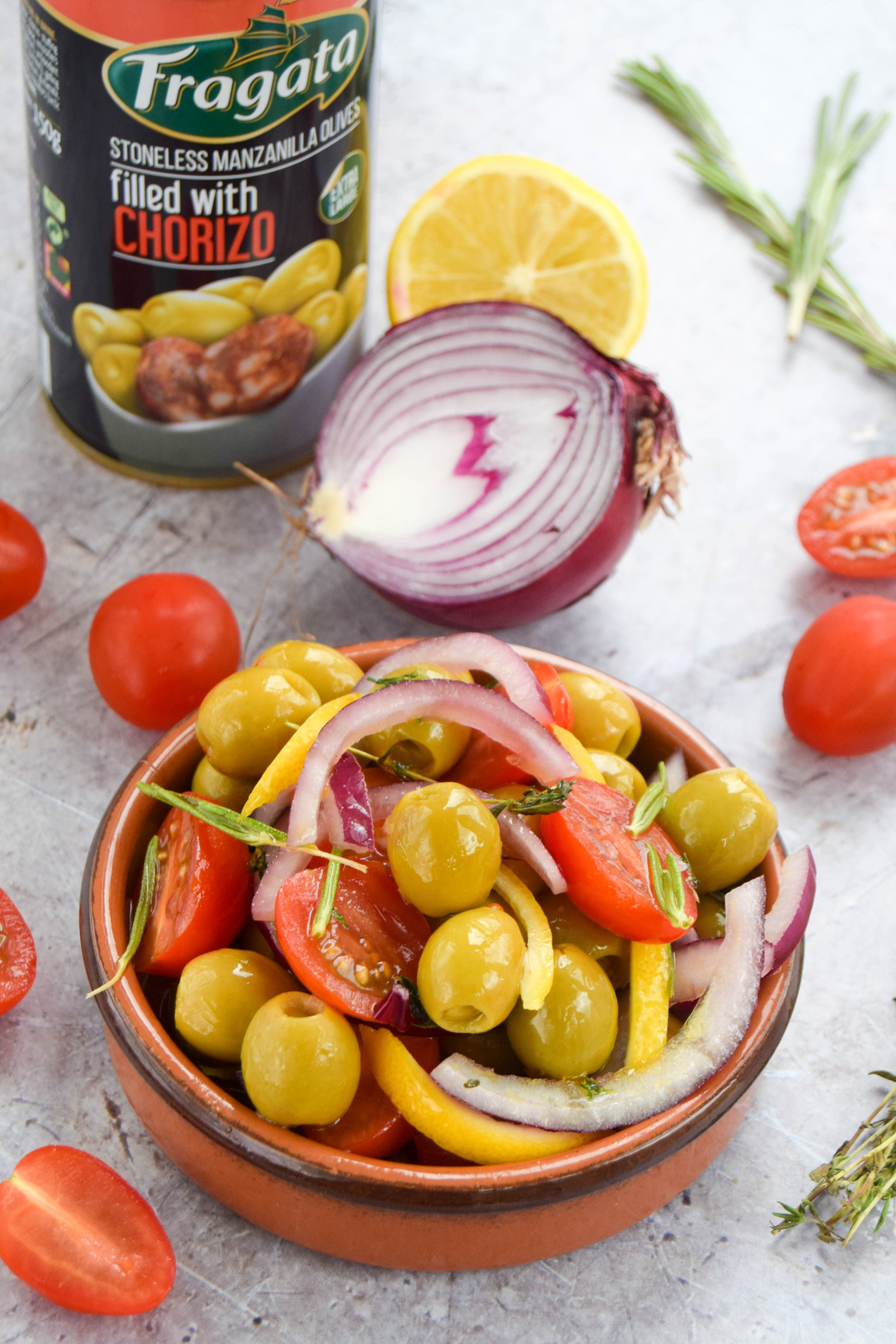 Fire up any of your upcoming parties with these juicy&nbsp;manzanilla&nbsp;olives stuffed with chorizo and marinated with sweet tomatoes, red onion and herbs.