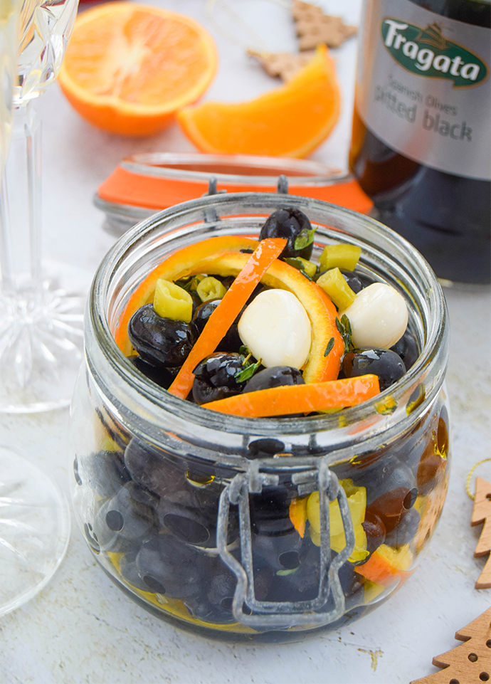 These marinated olives with chilli, thyme, and orange are a perfect savoury option to serve up to any guests that may pop by over the festive season.