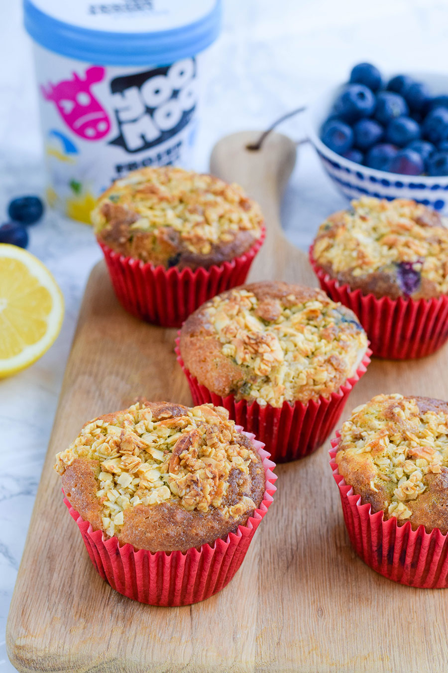 Blueberry & Lemon Yoghurt Streusel Muffins are light and fluffy in texture, full of fresh summery flavours with a crumbly oat and almond streusel topping. They're perfect to take on a picnic or as an afternoon treat to share with friends and family with tea or coffee.