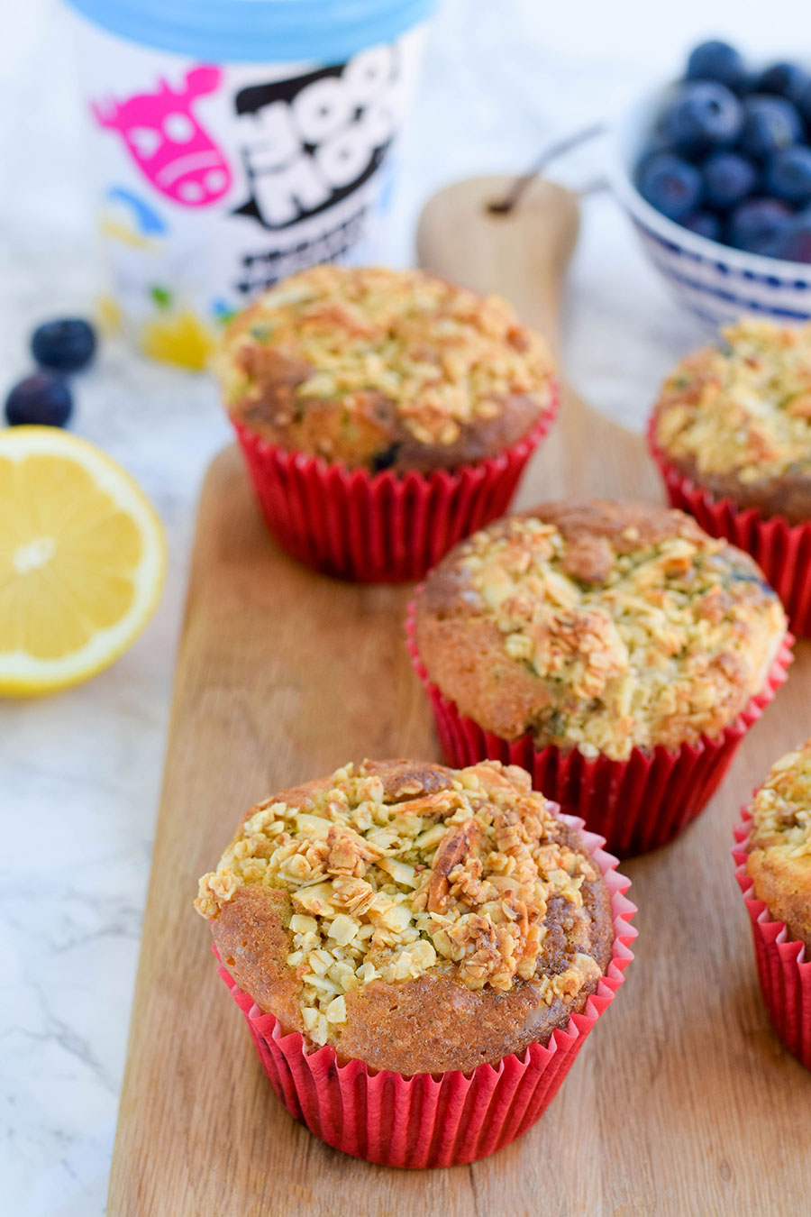 Blueberry & Lemon Yoghurt Streusel Muffins are light and fluffy in texture, full of fresh summery flavours with a crumbly oat and almond streusel topping. They're perfect to take on a picnic or as an afternoon treat to share with friends and family with tea or coffee.