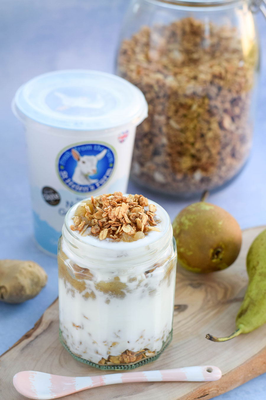 Pear & ginger breakfast parfait - a wonderful way to kick start your day.&nbsp; A homemade pear puree that is spiked with fresh ginger is layered with goat's yogurt and granola for breakfast that tastes like dessert.&nbsp;