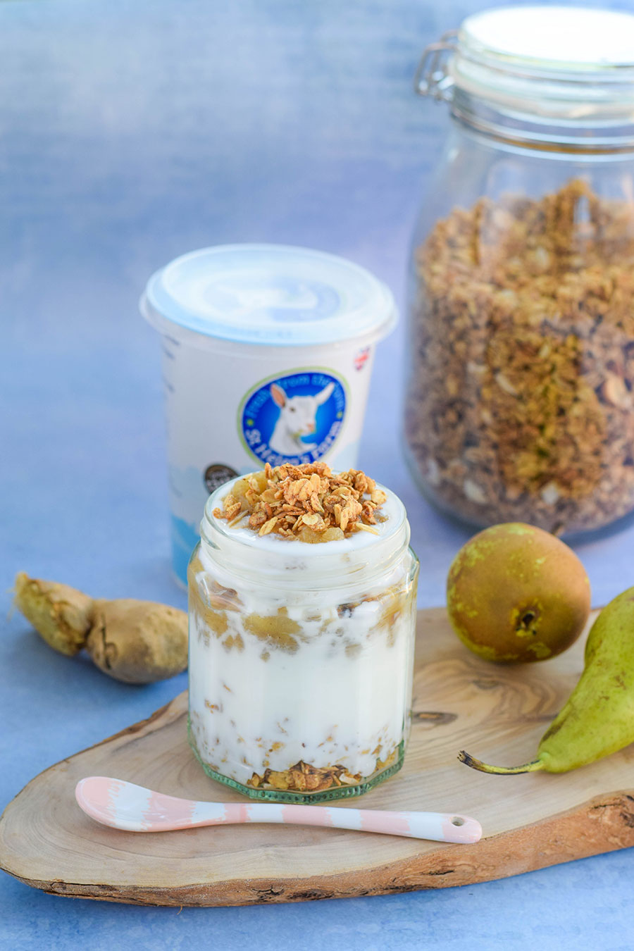 Pear & ginger breakfast parfait - a wonderful way to kick start your day.&nbsp; A homemade pear puree that is spiked with fresh ginger is layered with goat's yogurt and granola for breakfast that tastes like dessert.&nbsp;