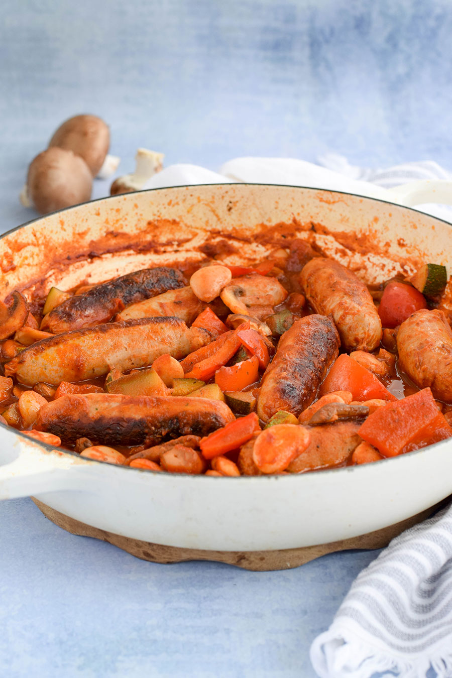 Sausage and Butter Bean Stew is a wonderfully comforting dish that the whole family will enjoy.  When life is busy it's essential to have quick and easy meals that you can prepare and leave to cook while you get busy with other tasks. This stew is exactly that, it takes care of itself all in the one pot until your ready to serve it up.